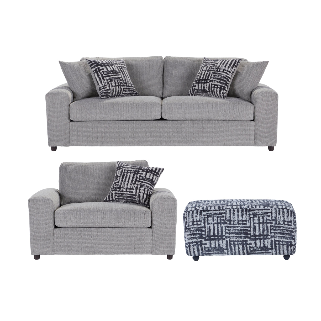 Roundhill Furniture Lancelot Living Room Collection - 3-Piece Sofa Set with Cuddle Chair & Ottoman for Cozy Home Decor | Perfect for Family Movie Nights & Small Space Living Rooms