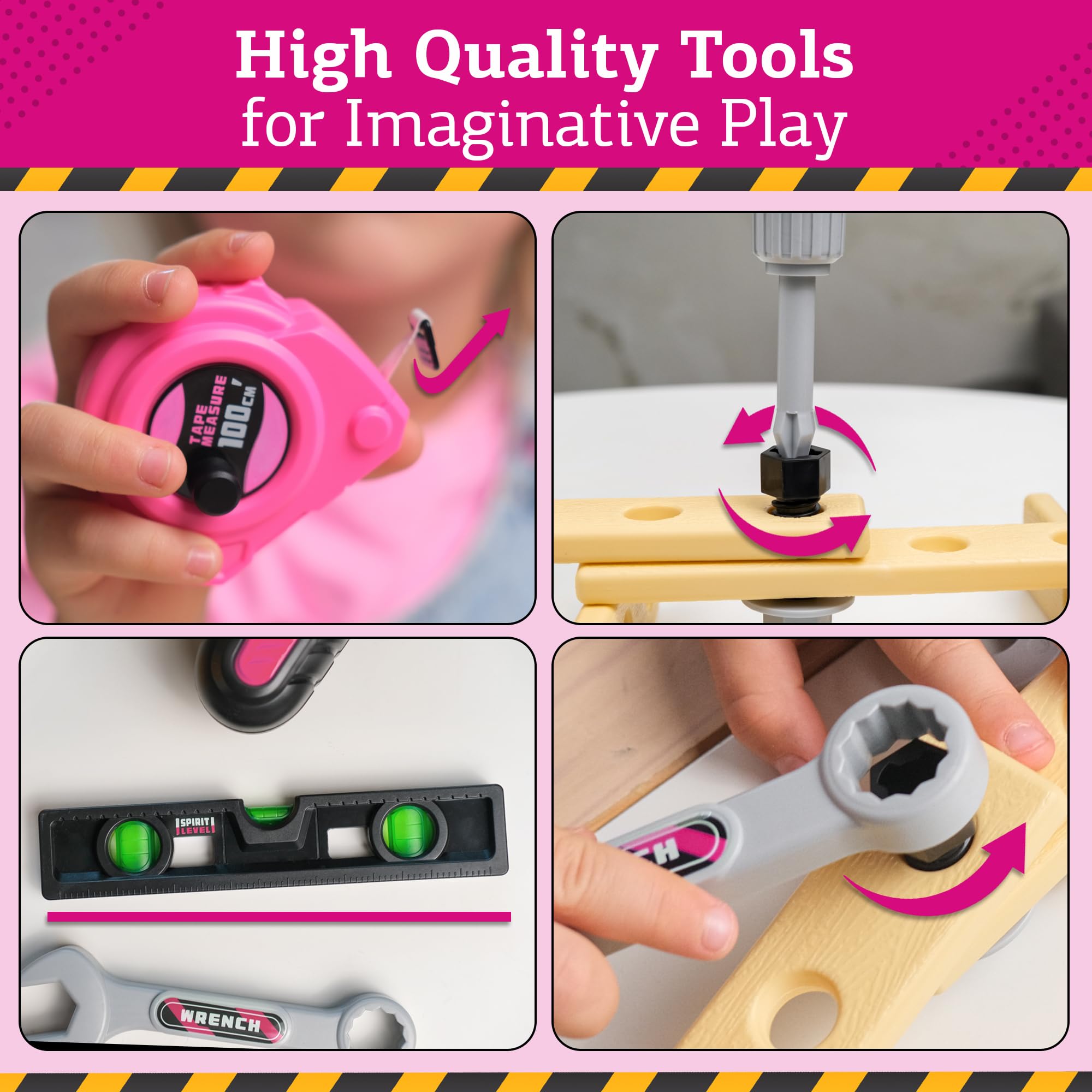 **Kids Tool Set with Electric Drill - 24-Piece Construction Toy Kit for Toddlers Ages 3-6 (Pink) - Includes Screwdriver, Nuts, Bolts & Toolbox - STEM Learning Gift for Boys & Girls - Perfect for Pretend Play & DIY Projects**