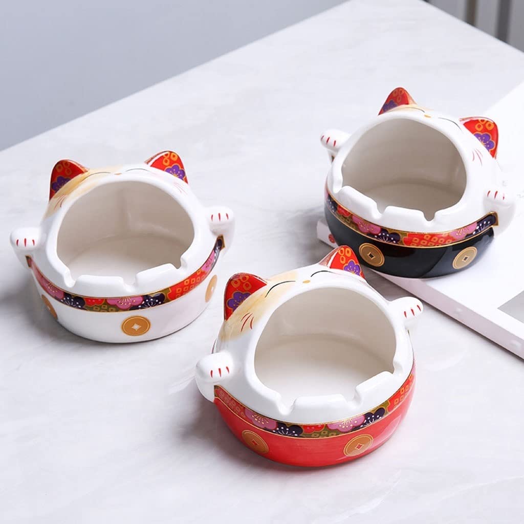 Lucky Cat Ashtray - Modern Multifunctional Indoor/Outdoor Cigarette Ashtray with Anti-Fly Ash Design for Home, Office, Smoking Room, and Patio Use - Stylish Desktop Ash Tray for Living Room, Balcony, and Workspace