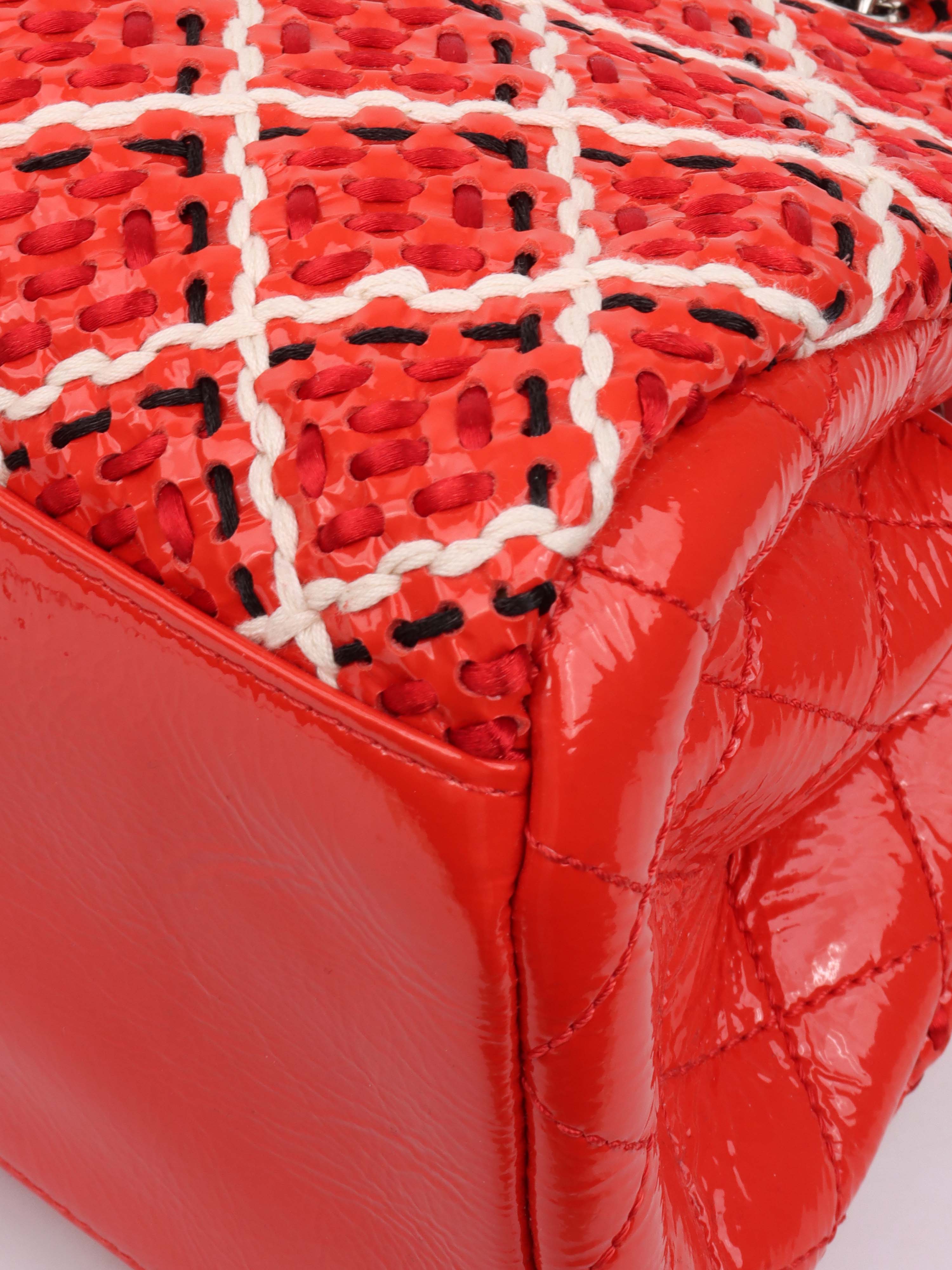 Chanel Limited Edition Red Patent Leather & Tweed Double Chain Shoulder Tote Bag - Luxury Designer Handbag for Women, Perfect for Work, Parties & Special Occasions