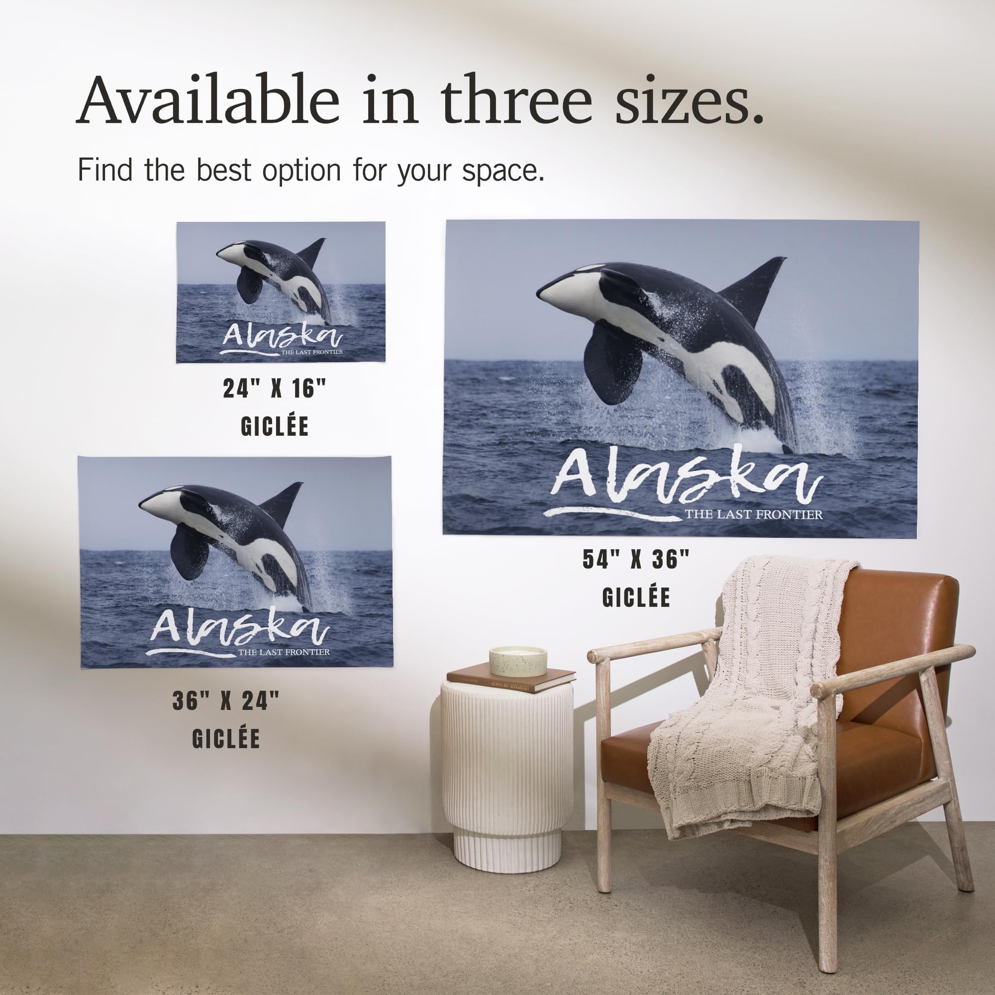 Lantern Press 24x36 Inch Giclee Art Print - Alaska Orca Whale Jumping Wall Decor - Premium Canvas Painting for Living Room, Bedroom & Office
