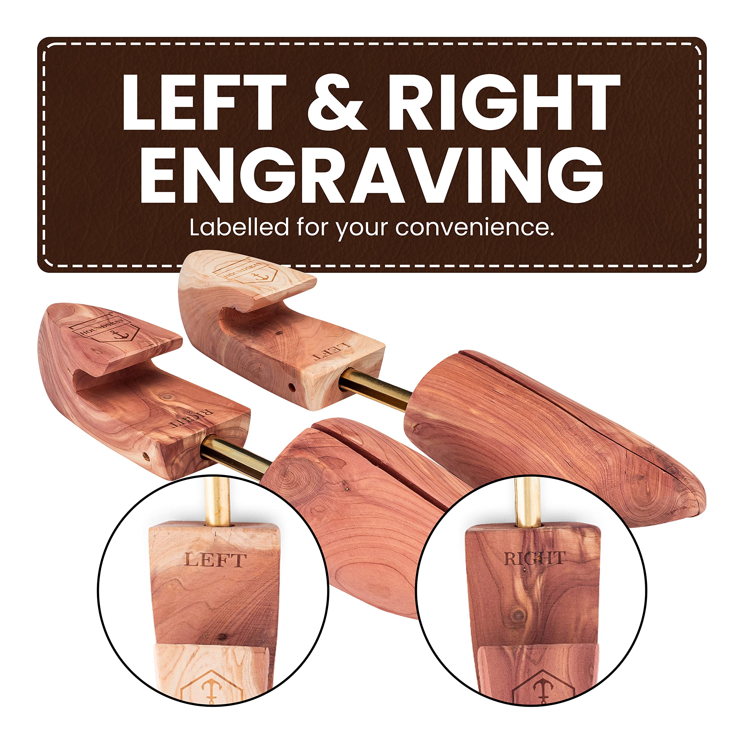 HOUNDSBAY Cedar Shoe Trees for Men & Women - Premium Sneaker Shapers & Shoe Stretchers for Boots, Dress Shoes & Casual Footwear | Prevent Odor & Maintain Shape