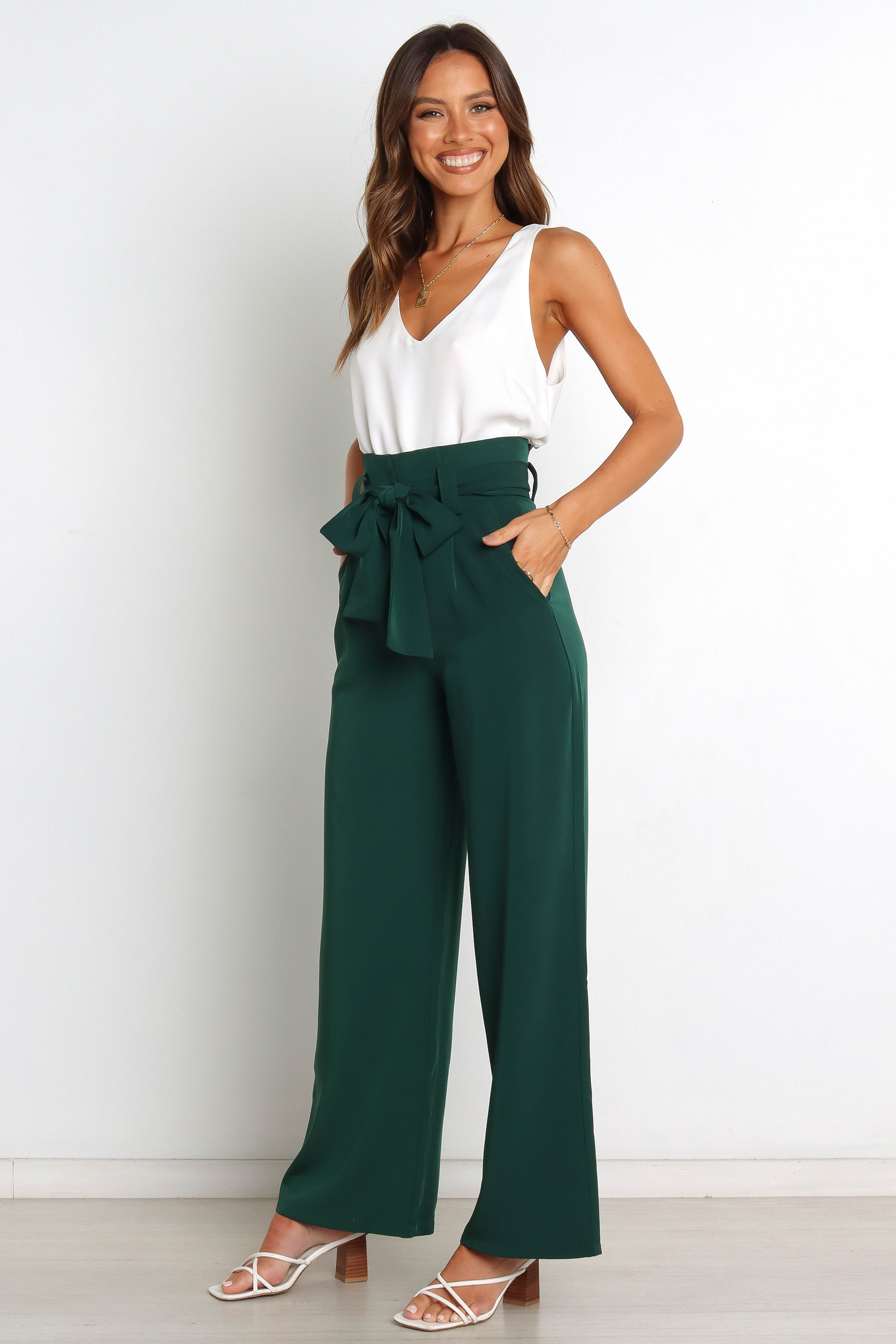 Kieran Pants for Women - Emerald Green High Waisted Trousers | Comfortable Stretch Fabric | Perfect for Office Wear, Casual Outfits & Special Occasions