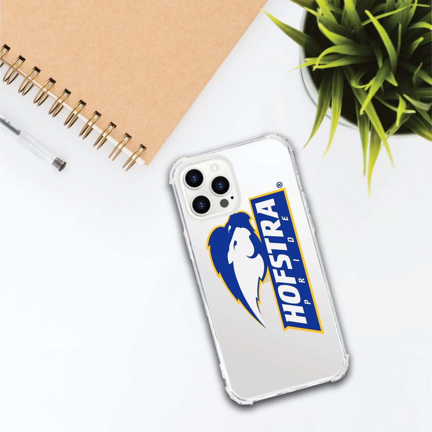 OTM Essentials Durable Phone Case for iPhone 13 Pro Max - Shockproof Protective Cover with Tough Edge, Hofstra University Classic White Design - Perfect for School, Work & Everyday Use