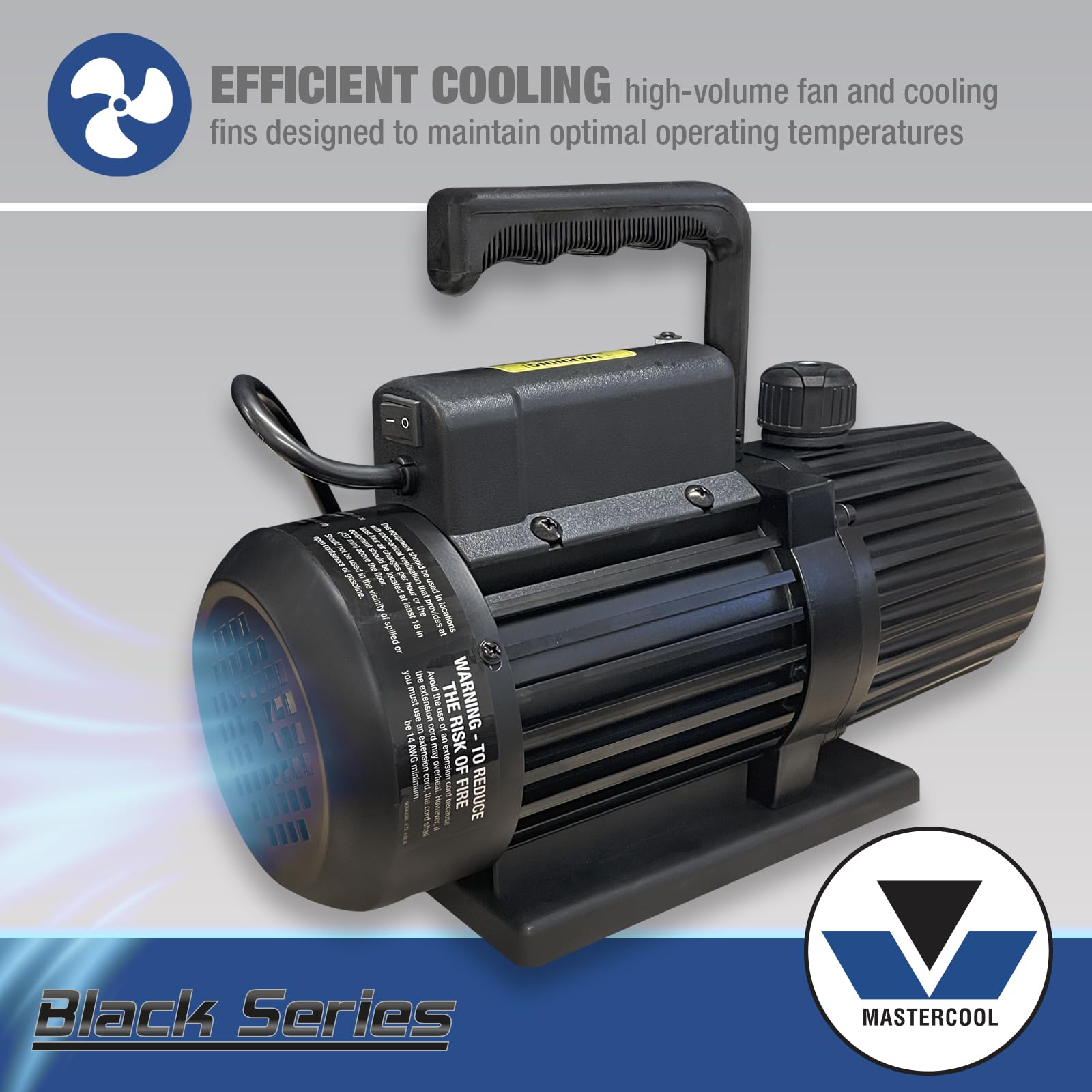 Mastercool 90066-BL Black Series 6 CFM Single Stage Vacuum Pump with Thermally Protected Motor, High-Volume Fan & Oil Drain Valve - 110/120V, 60Hz - Ideal for HVAC, Refrigeration & Automotive AC Repair