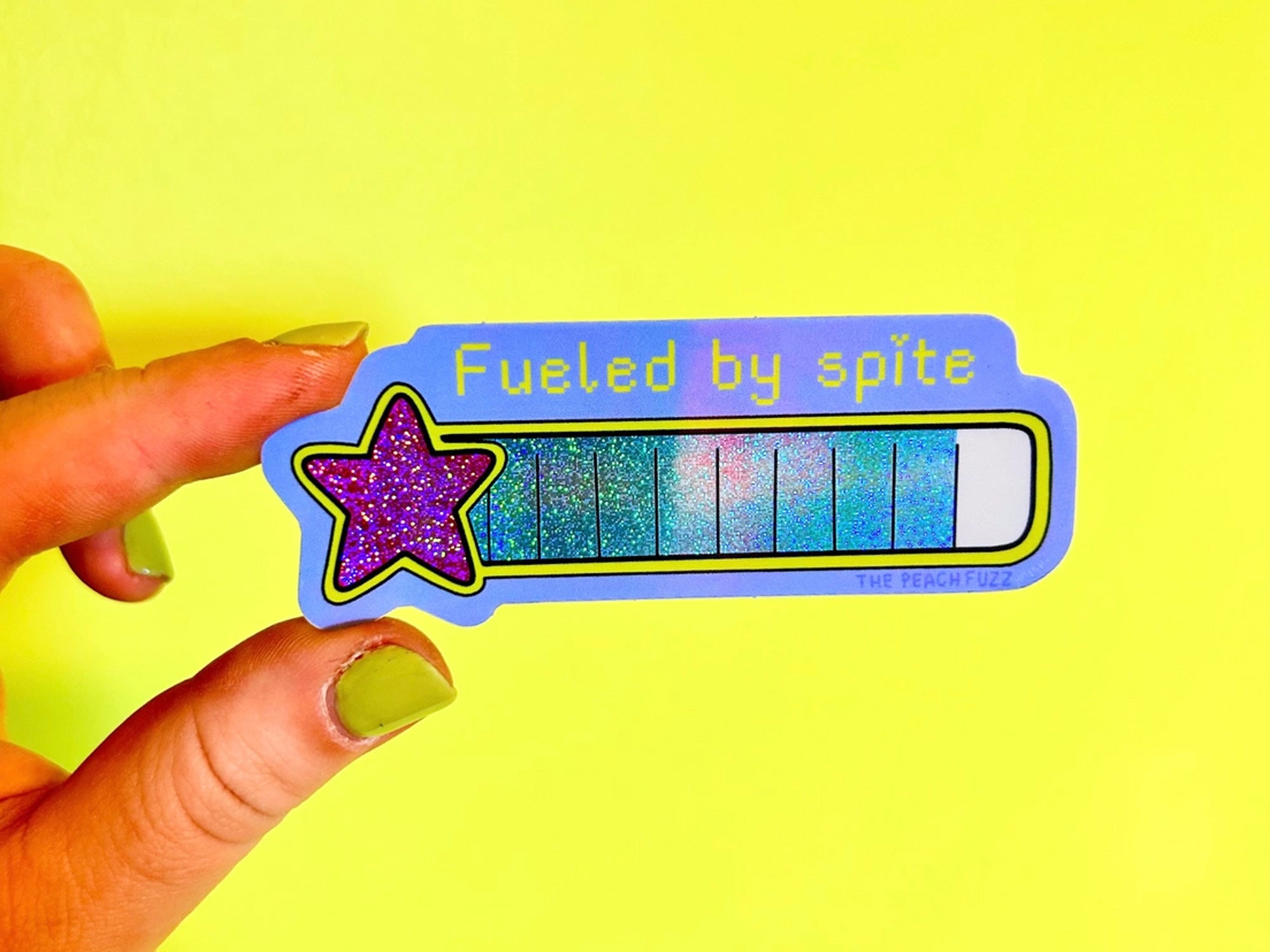 Fueled By Spite Glitter Sticker - Waterproof Vinyl Decal for Laptops, Cars, Tumblers - Perfect for DIY Crafts, Gifts & Personalization