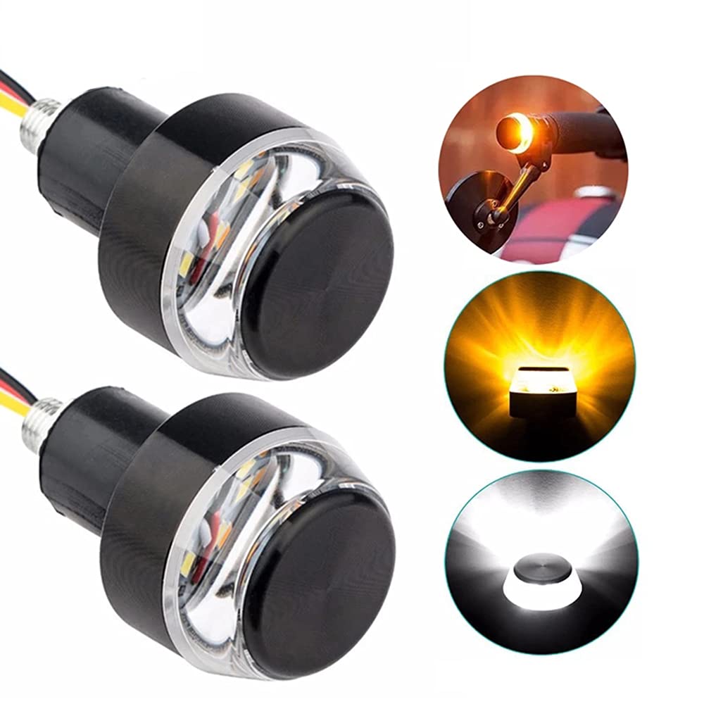 YSY 2pcs Motorcycle Handlebar End LED Lights - Dual Color Amber/White Turn Signals & Side Marker Lights - 12V DC for Enhanced Visibility & Safety - Perfect for Night Riding & Custom Bike Builds