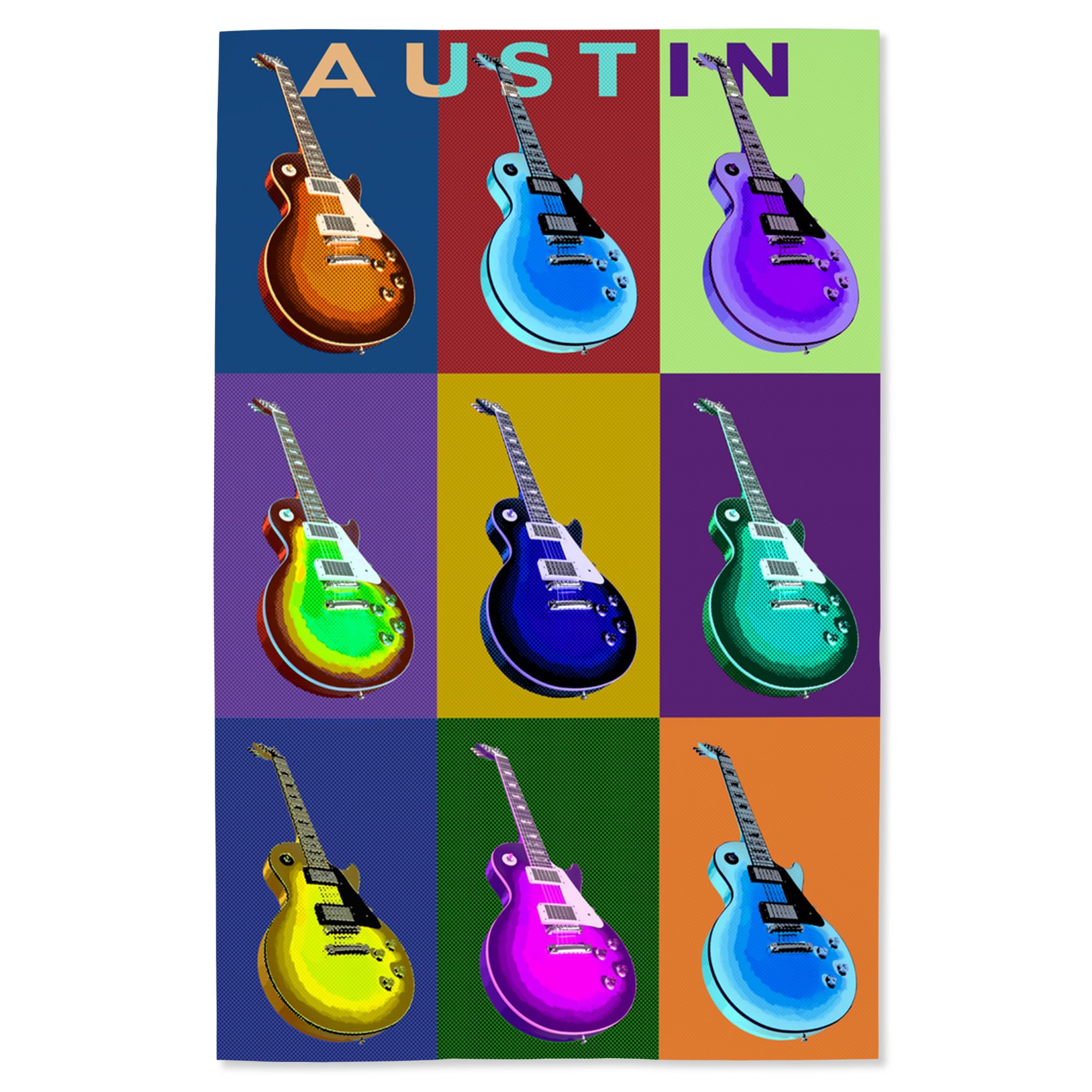 Lantern Press 16x24 Inch Giclee Print - Austin Texas Guitar Pop Art Wall Decor for Living Room, Bedroom & Office