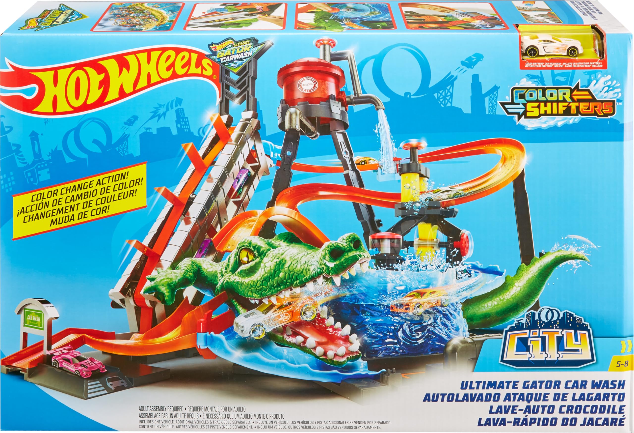 Hot Wheels City Car Wash Playset with Giant Gator Toy - Interactive Race Track for Kids, Die-Cast Vehicle Playset - Perfect for Pretend Play & Car Racing Games at Home