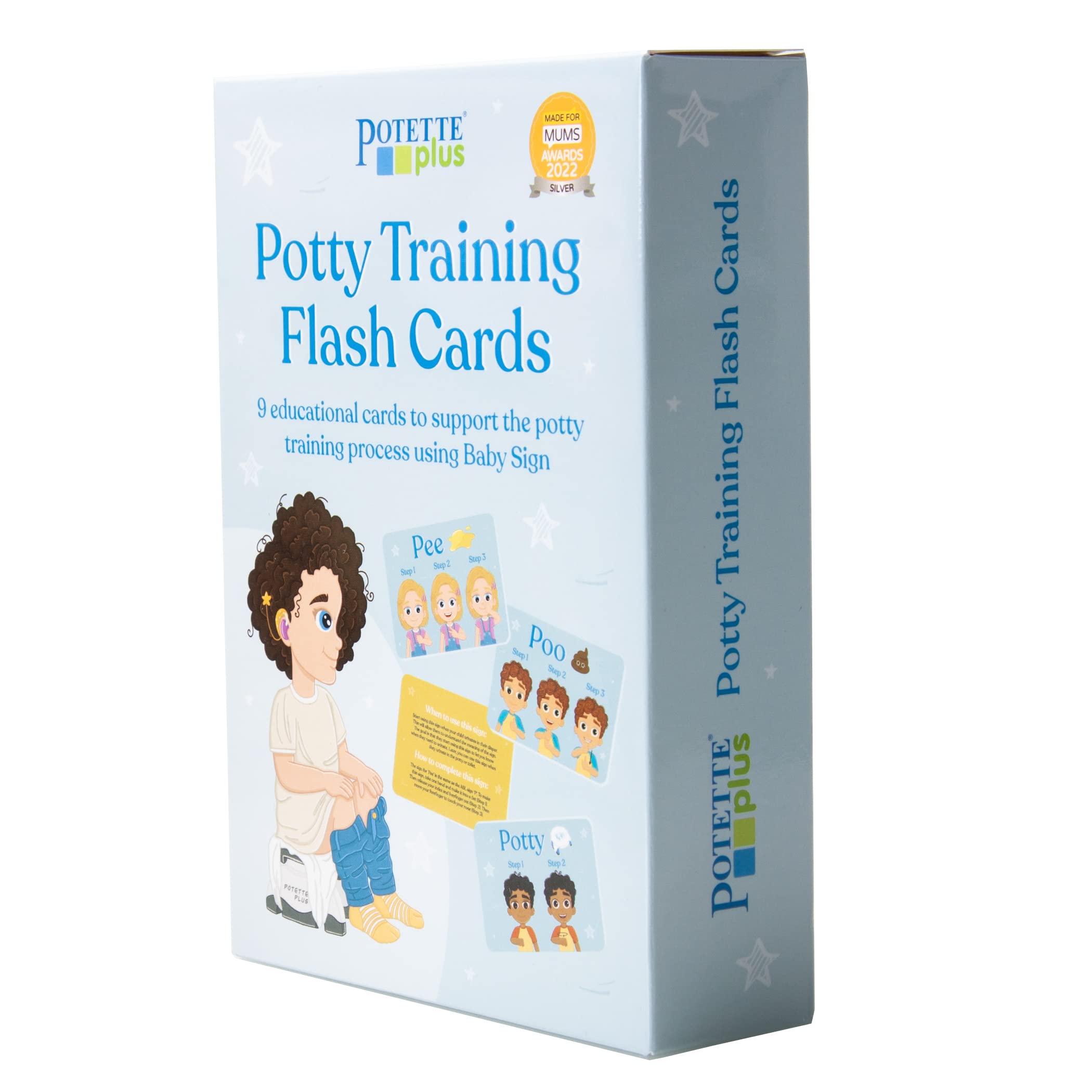 Potette Plus Portable Potty Training Toilet with 9 ASL Baby Sign Language Flash Cards - Educational Toddler Potty Training Aid for Home & Travel Use