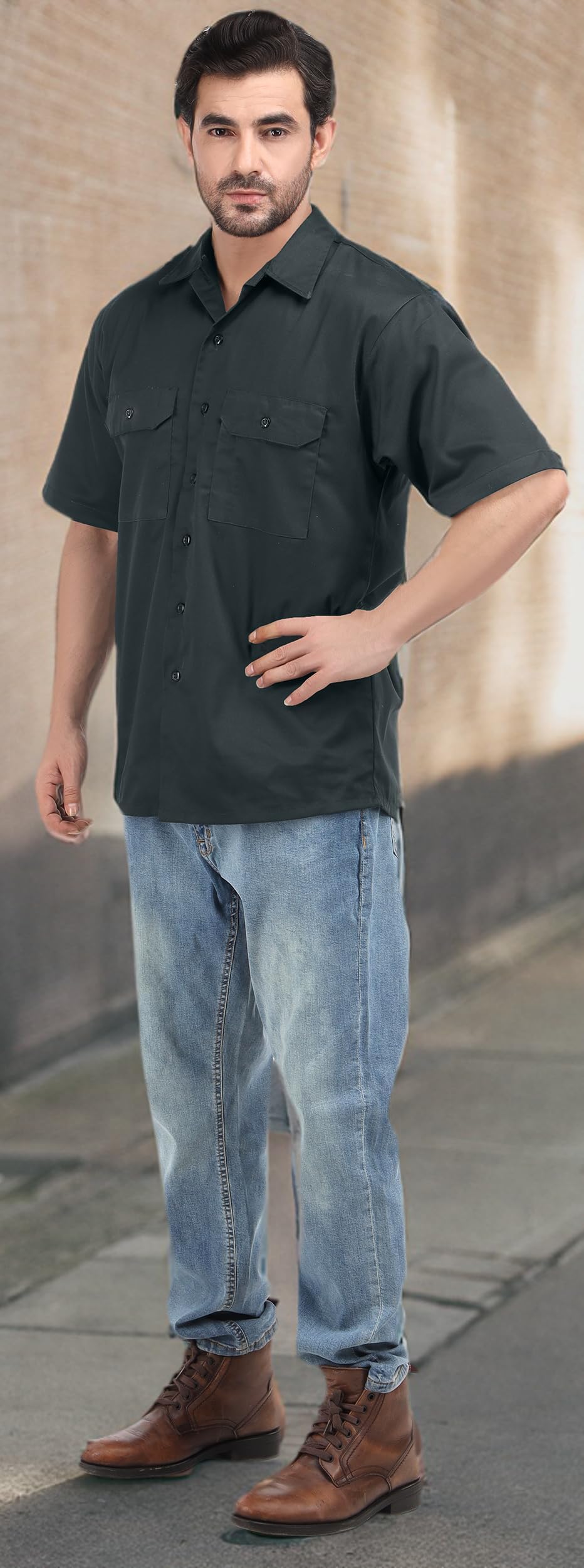 Durable NY Threads Men's Short Sleeve Work Shirt with Two Pockets - Comfortable & Breathable for Construction, Landscaping & Outdoor Jobs