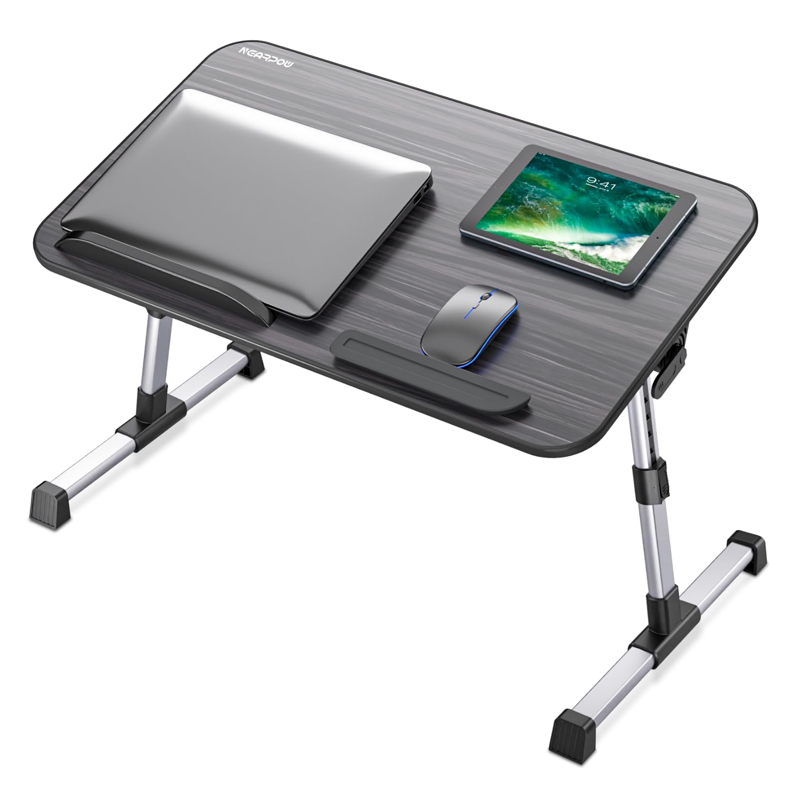 NEARPOW Adjustable Laptop Table for Bed - Portable Foldable Lap Desk with Height & Angle Adjustment, Laptop Stand for Bed/Sofa/Couch/Floor Use - Perfect for Work, Study, Gaming & Writing in Bed or Living Room
