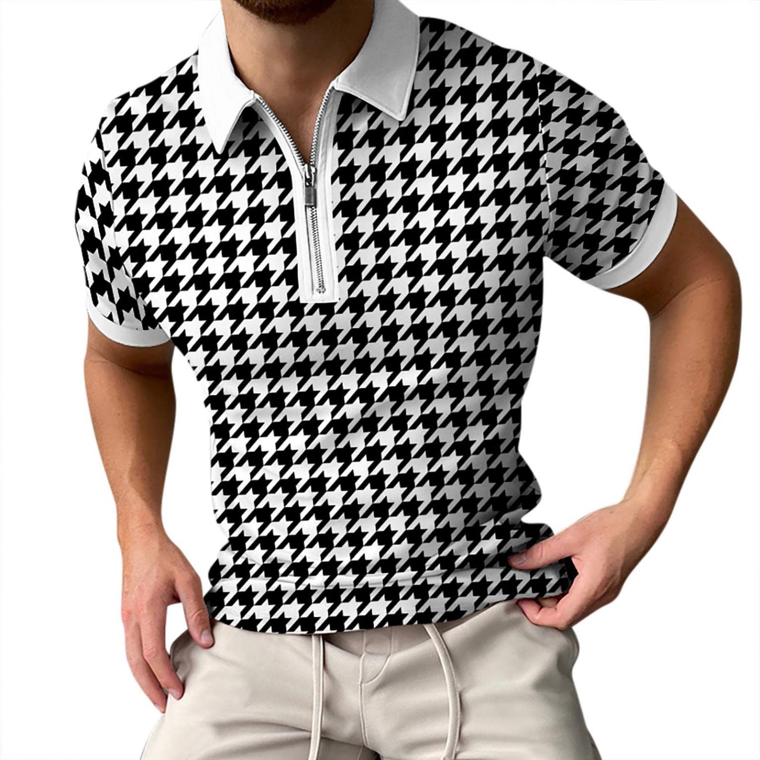 **Sertiohcv Men's Classic Slim Fit Short Sleeve Polo Shirt - Breathable Pique Fabric, Casual Collared Zipper Golf T-Shirt for Work, Travel & Outdoor Activities**