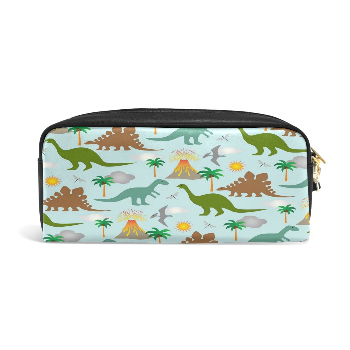 ALAZA Dragonfly Palm Tree Dinosaur Cloud PU Leather Pencil Case - Cute School Supplies for Students, Travel Makeup Bag, Cosmetic Organizer & Stationery Pouch - Perfect for School, Office, Travel & Daily Use