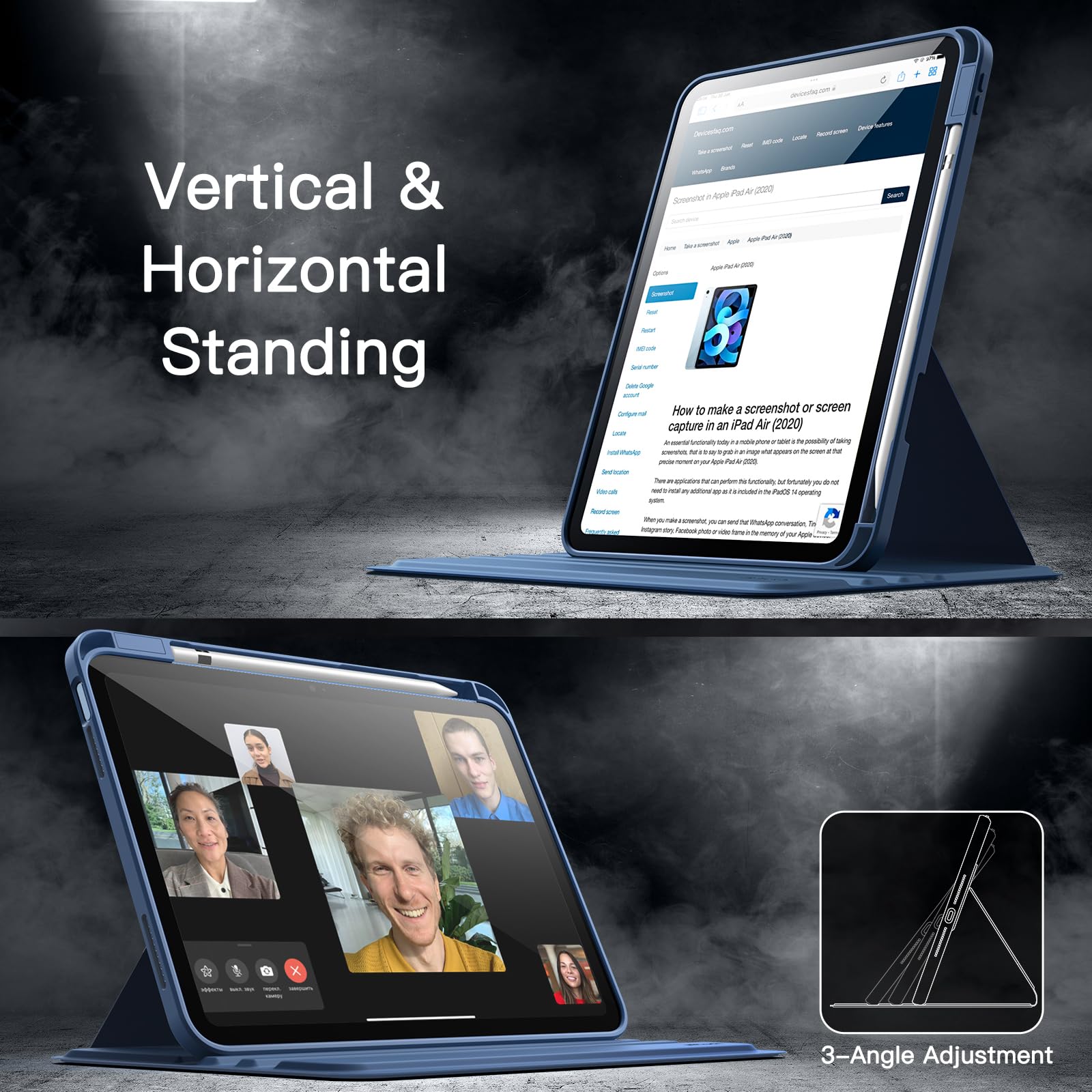 JETech 360° Rotating Protective Case for iPad 11th/10th Gen (2025/2022 Model A16) - Clear Back Stand Cover with Apple Pencil Holder & Auto Wake/Sleep Function - Perfect for Work, Study, and Travel (Navy Blue)