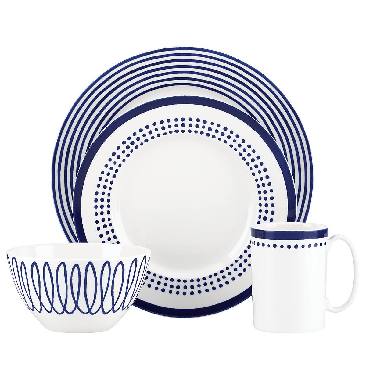 Charlotte Street East 4-Piece Dinnerware Set - Elegant Porcelain Plates, Bowls & Mugs for Everyday Dining, Entertaining & Special Occasions