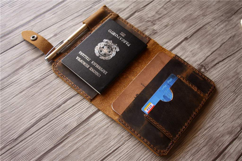 Handmade Genuine Leather Passport Holder Wallet - RFID Blocking Travel Organizer for Men & Women - Perfect for Airplane Trips & International Travel