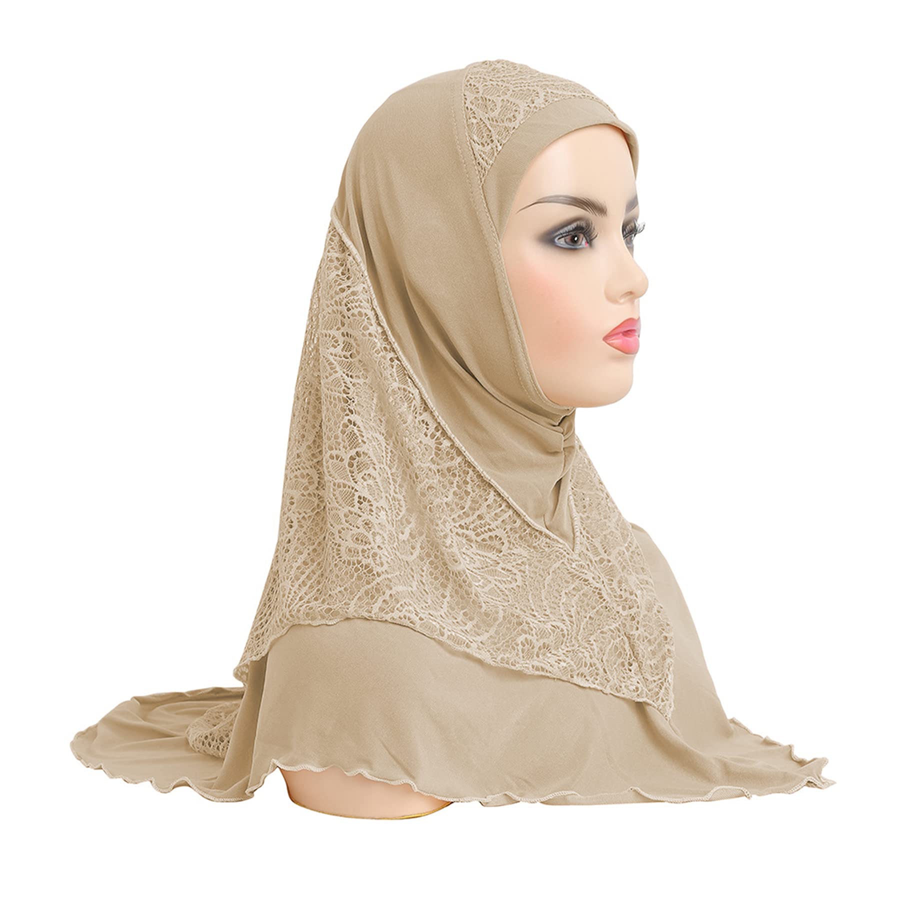 ANKOMINA Women's Muslim Hijab Head Wrap Scarf - Elegant Lace Prayer Shawl & Hair Cover for Modest Fashion | Perfect for Daily Wear, Prayer, Work & Special Occasions