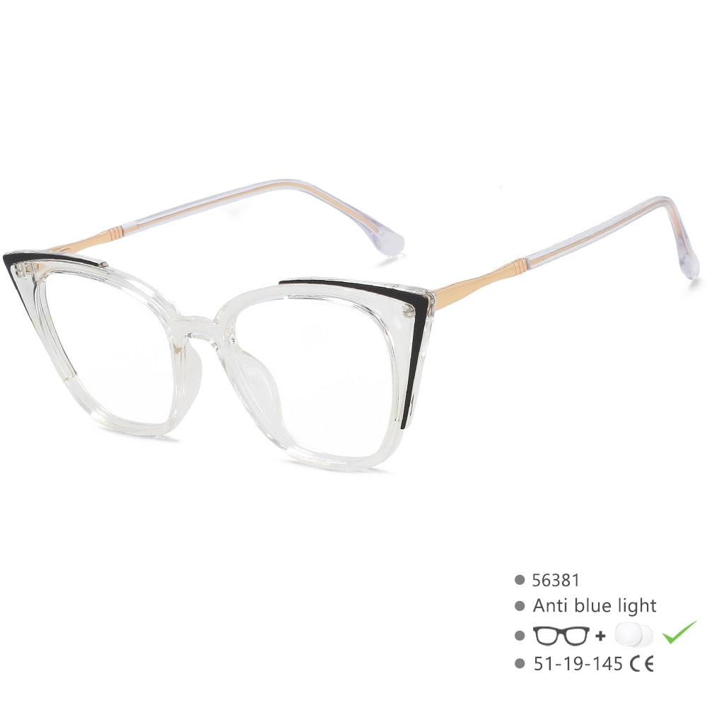 CCspace Unisex Full Rim Square Cat Eye Eyeglasses Frame - Lightweight Alloy TR90 - Trendy & Durable (56381) - Perfect for Work, Reading & Fashion Accessories