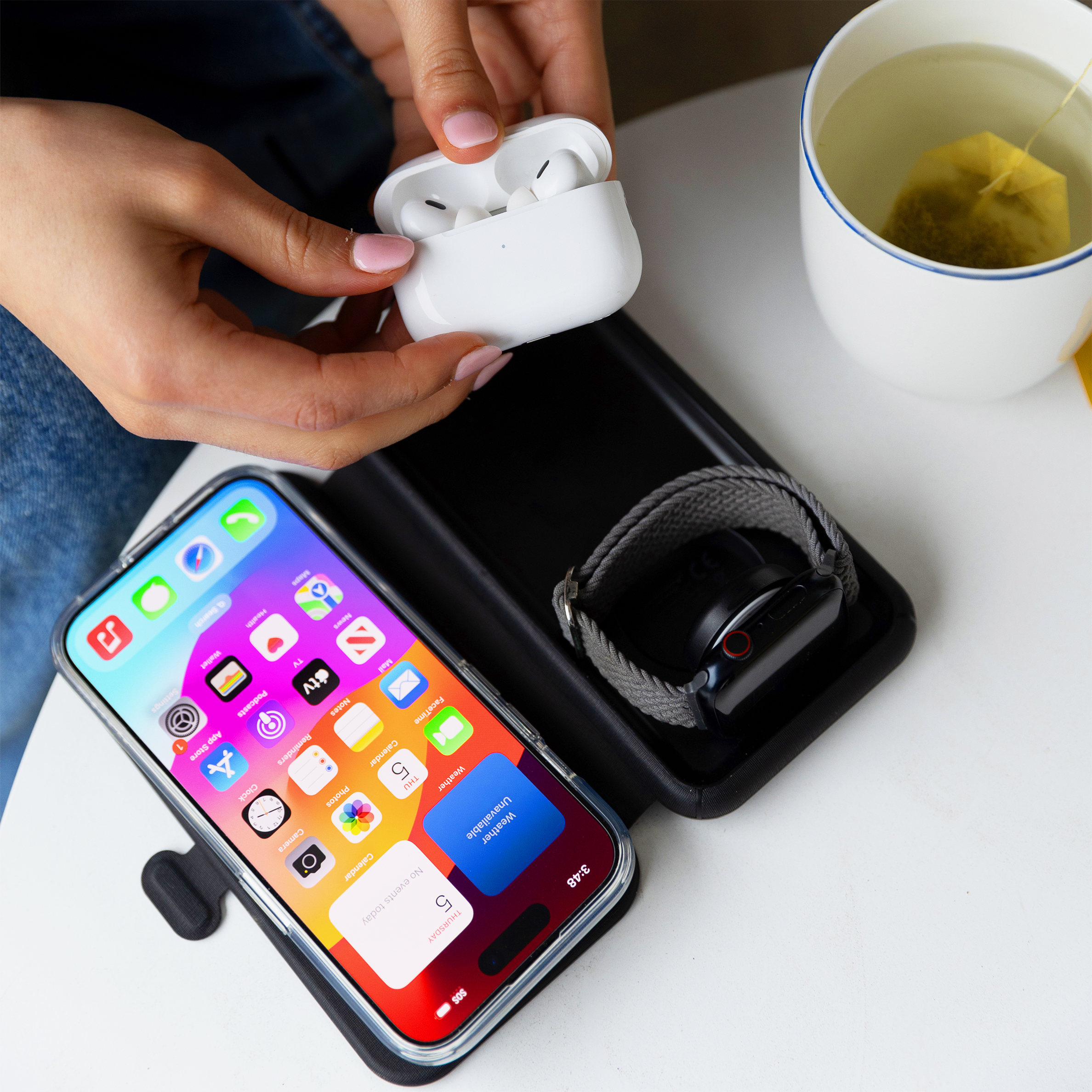 MagTravel Qi2.0 3-in-1 Wireless Charger Stand for iPhone 15/14/13, Samsung Galaxy, AirPods - Fast Charging Pad for Bedside, Office & Travel