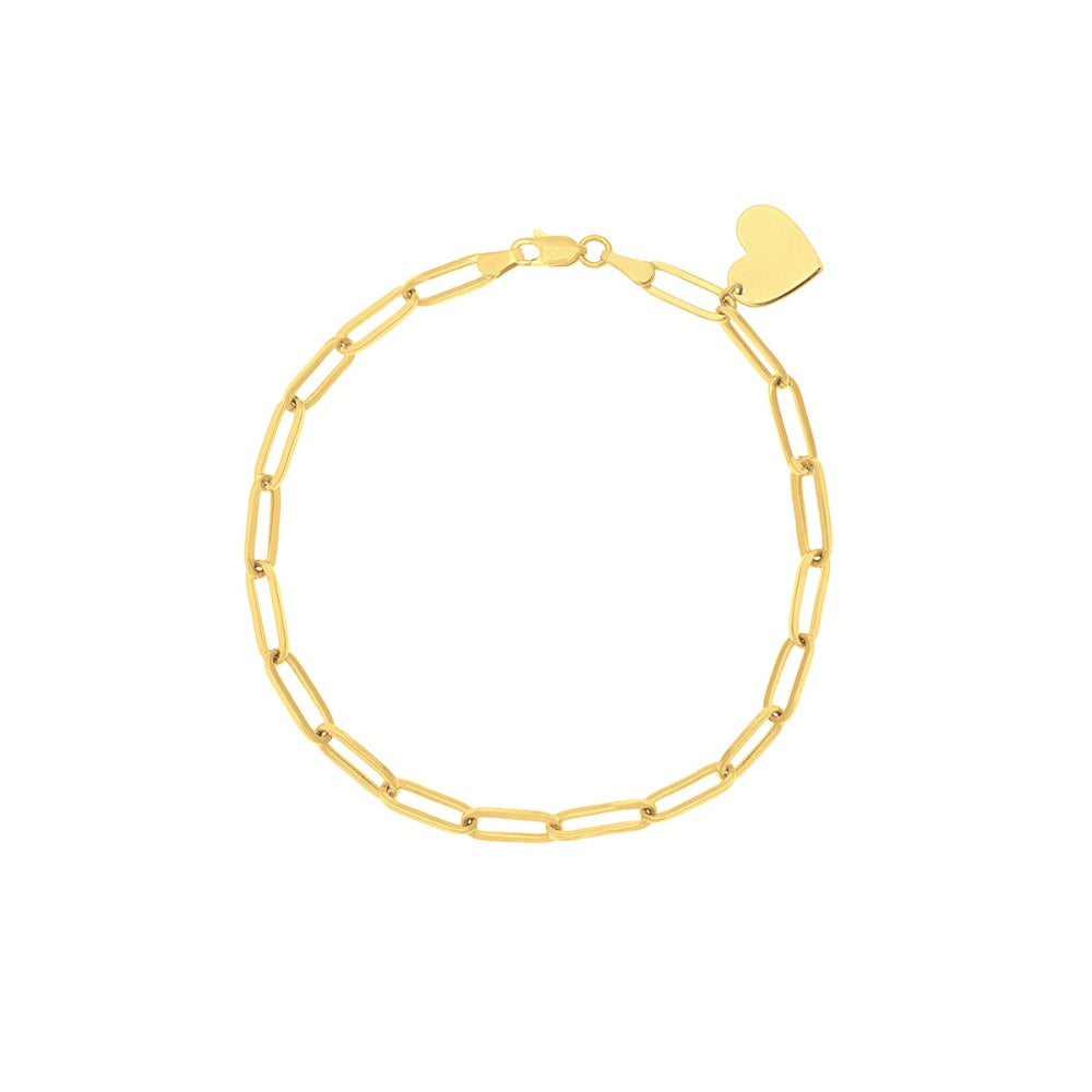 14K Gold Paperclip Bracelet with Heart Charm Dangle - Elegant Minimalist Jewelry for Women, Perfect for Everyday Wear, Gift Giving & Special Occasions