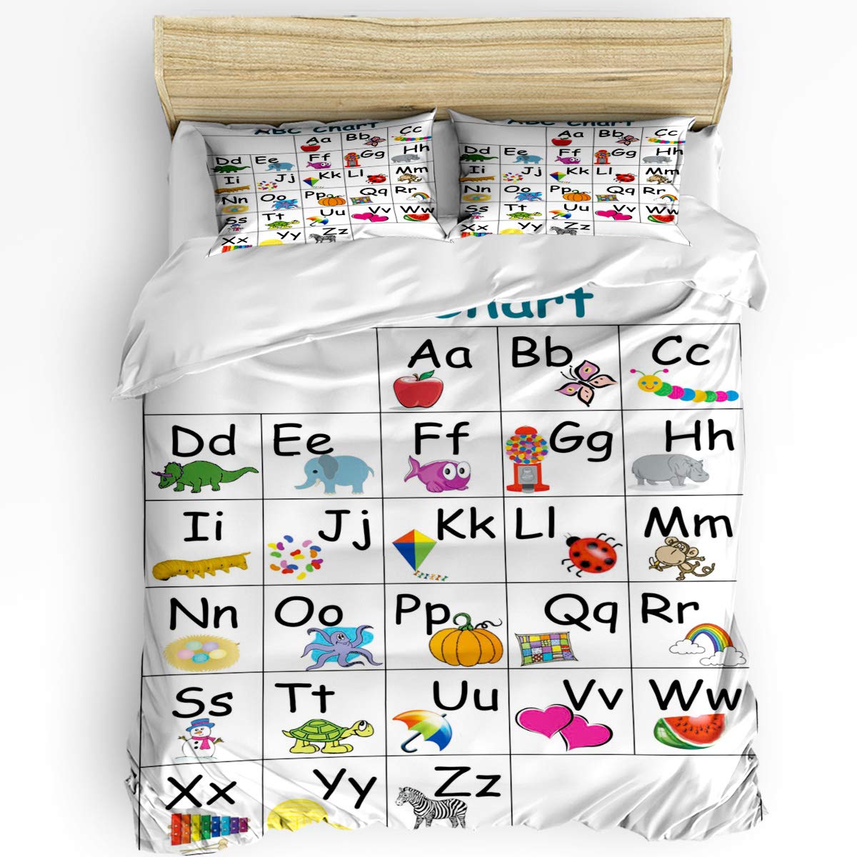 3 Piece Cartoon Animal Alphabet Educational Bedding Set - Twin Size Comforter, Duvet Cover & 2 Pillow Shams for Kids, Teens & Adults | Fun Learning Decor for Nursery, Dorm Room or Kids Bedroom