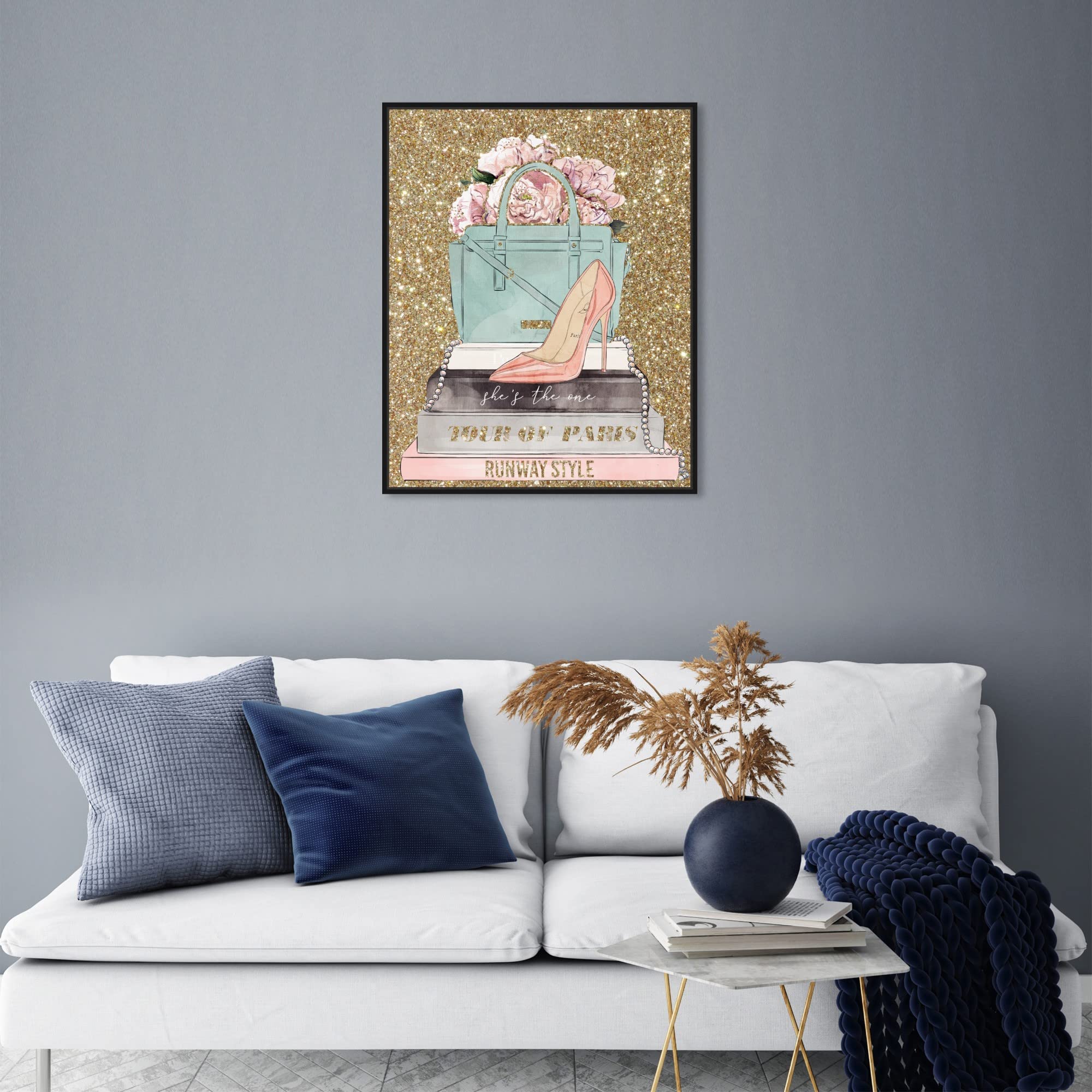Oliver Gal Artist Co. Fashion & Glam Wall Art Framed Canvas Print - 'Flowers Books and Heels Oh My' Home Decor for Living Room, Bedroom & Office