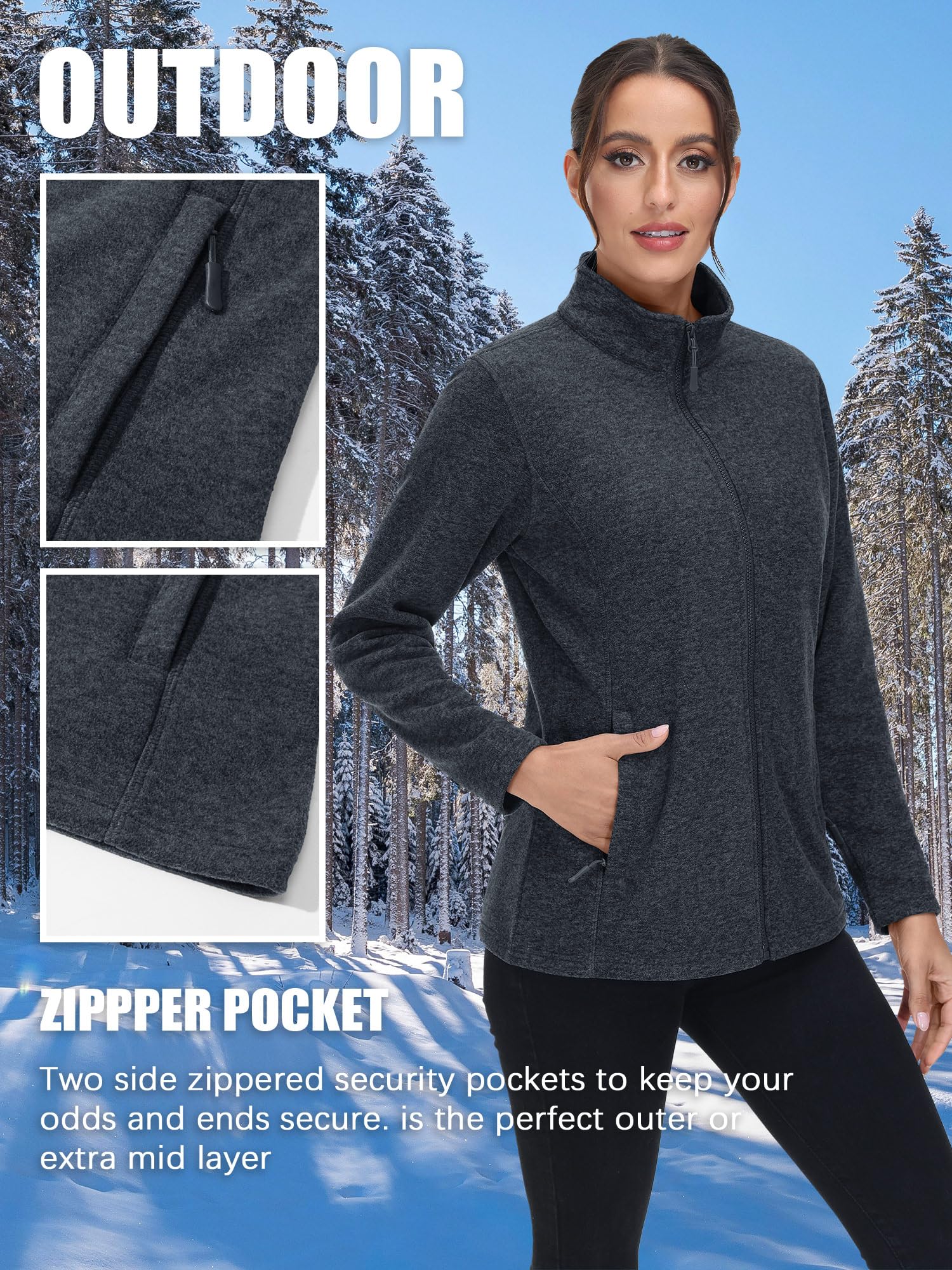 TACVASEN Women's Lightweight Full Zip Fleece Jacket - Winter Warm Coats with 2 Zipper Pockets for Outdoor Hiking & Casual Wear