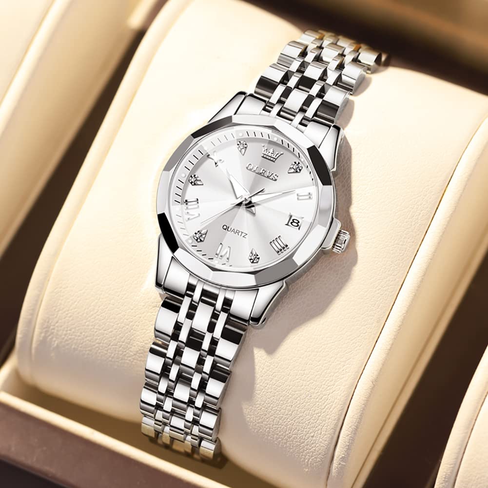 OLEVS Women's Fashion Stainless Steel Analog Quartz Watch - Elegant Small Wrist Watch for Ladies, Perfect for Office, Party & Daily Wear