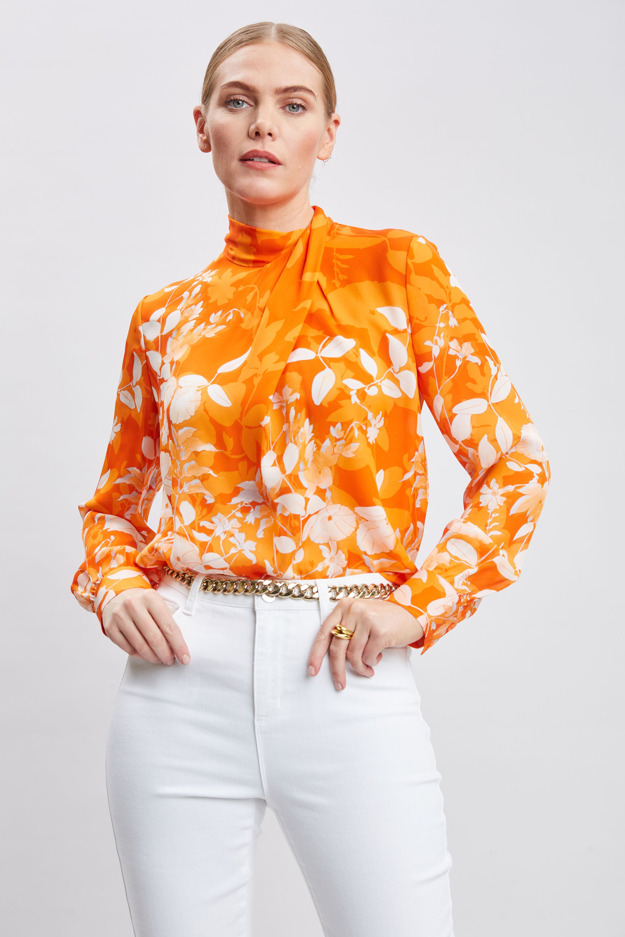 Elegant Silk Draped Neck Bloom Shirt for Women - Flowy Blouse for Office, Date Night & Special Occasions