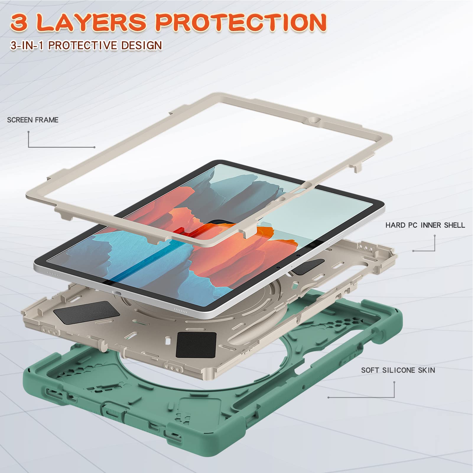 ORIbox Heavy Duty Rugged Protective Case for Samsung Galaxy Tab S8/S7 11 Inch - 3-in-1 Shockproof Bumper with 360° Ring Holder & Kickstand | Perfect for Commuting, Travel & Outdoor Use