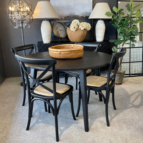 Marcel Cross Back Dining Chair - Black Metal Frame Modern Kitchen & Dining Room Furniture for Home, Restaurant, and Office Use