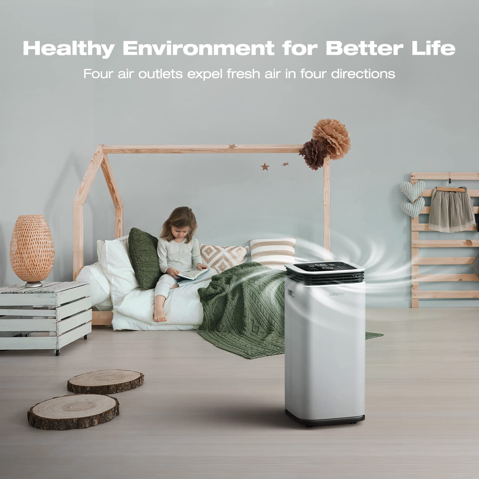 Waykar 5000 Sq. Ft Energy Efficient Dehumidifier with Drain Hose - Smart Touch Control for Basement, Living Room, Bathroom - 4 Air Outlets, 24 Hour Timer, 1.19 Gallon Tank - Perfect for Mold Prevention & Humidity Control in Large Spaces