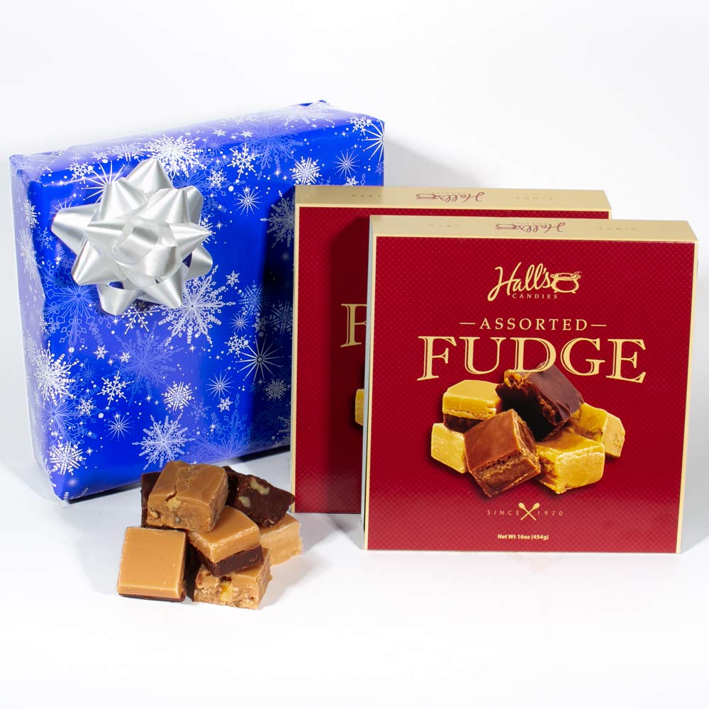 Hall's Candies Assorted Fudge Gift Box - Premium White Christmas Holiday Treats - Perfect for Christmas Gifts, Office Parties & Holiday Dessert Platters