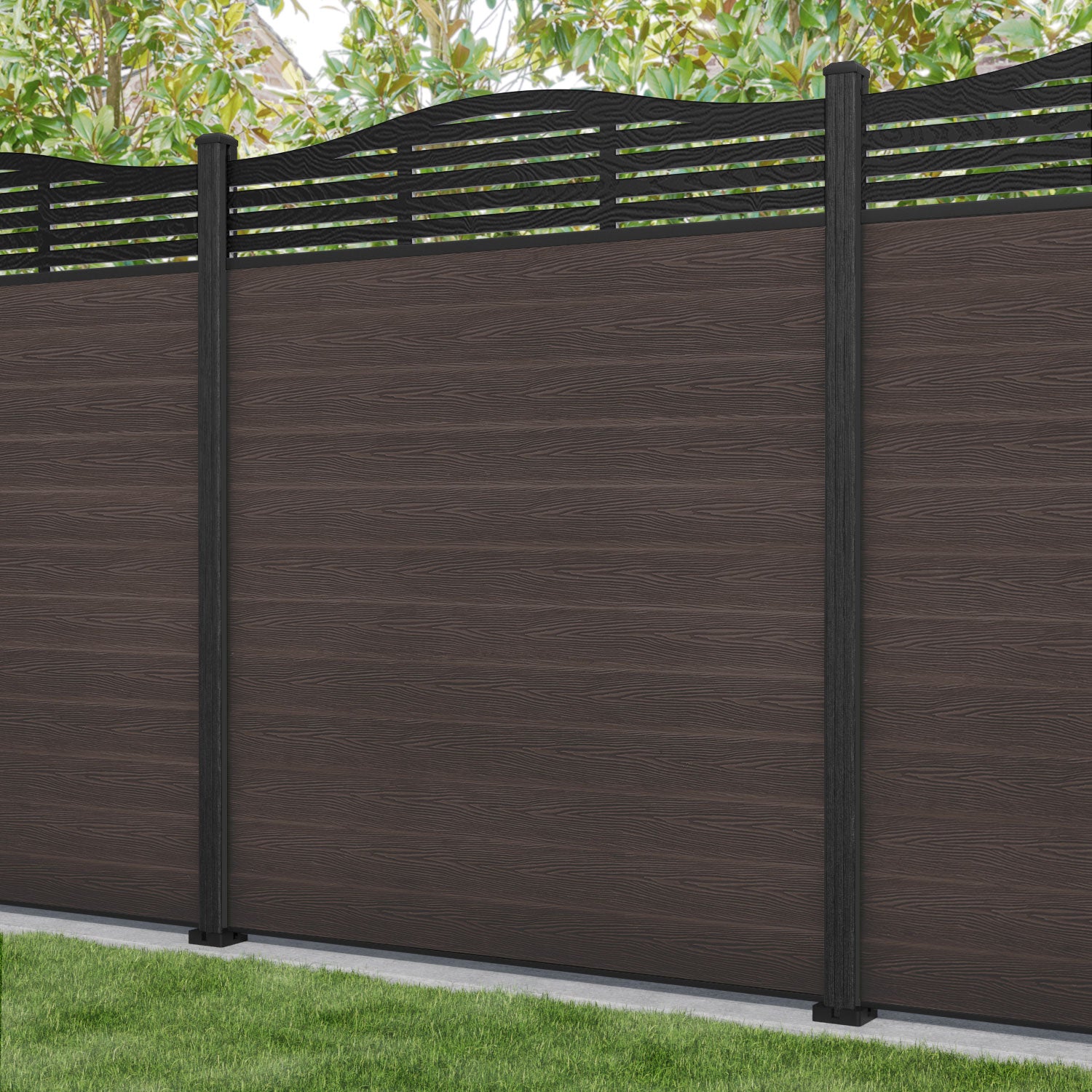 Classic Aspen Curved Top Composite Fence Panel - Mid Brown - Durable & Low Maintenance - Perfect for Backyard Privacy, Garden Borders & Decorative Landscaping