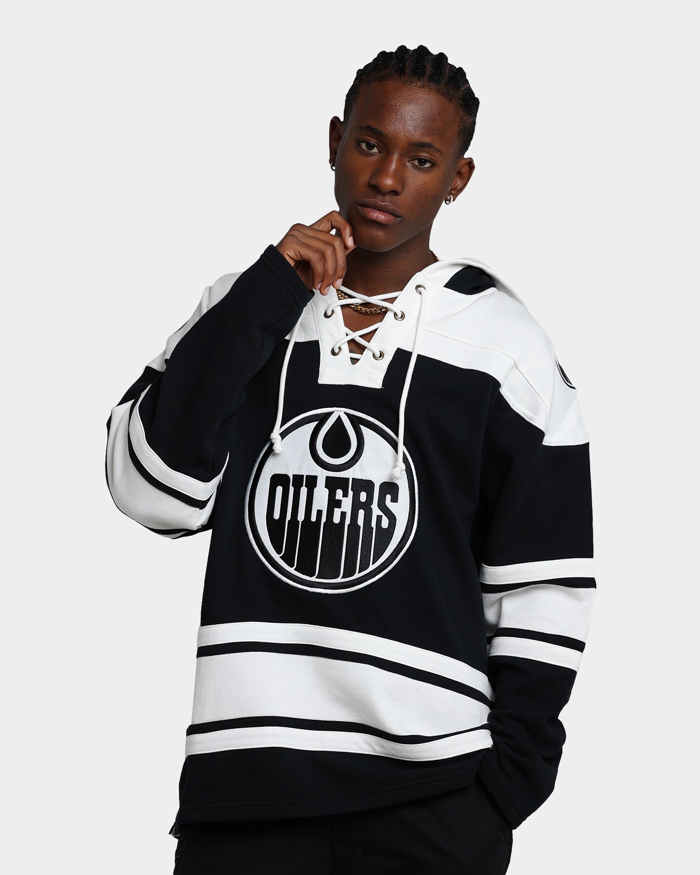 47 Brand Edmonton Oilers Superior Lacer Hoodie - Jet Black NHL Hockey Fan Apparel for Men & Women - Perfect for Game Day, Tailgating, and Casual Wear
