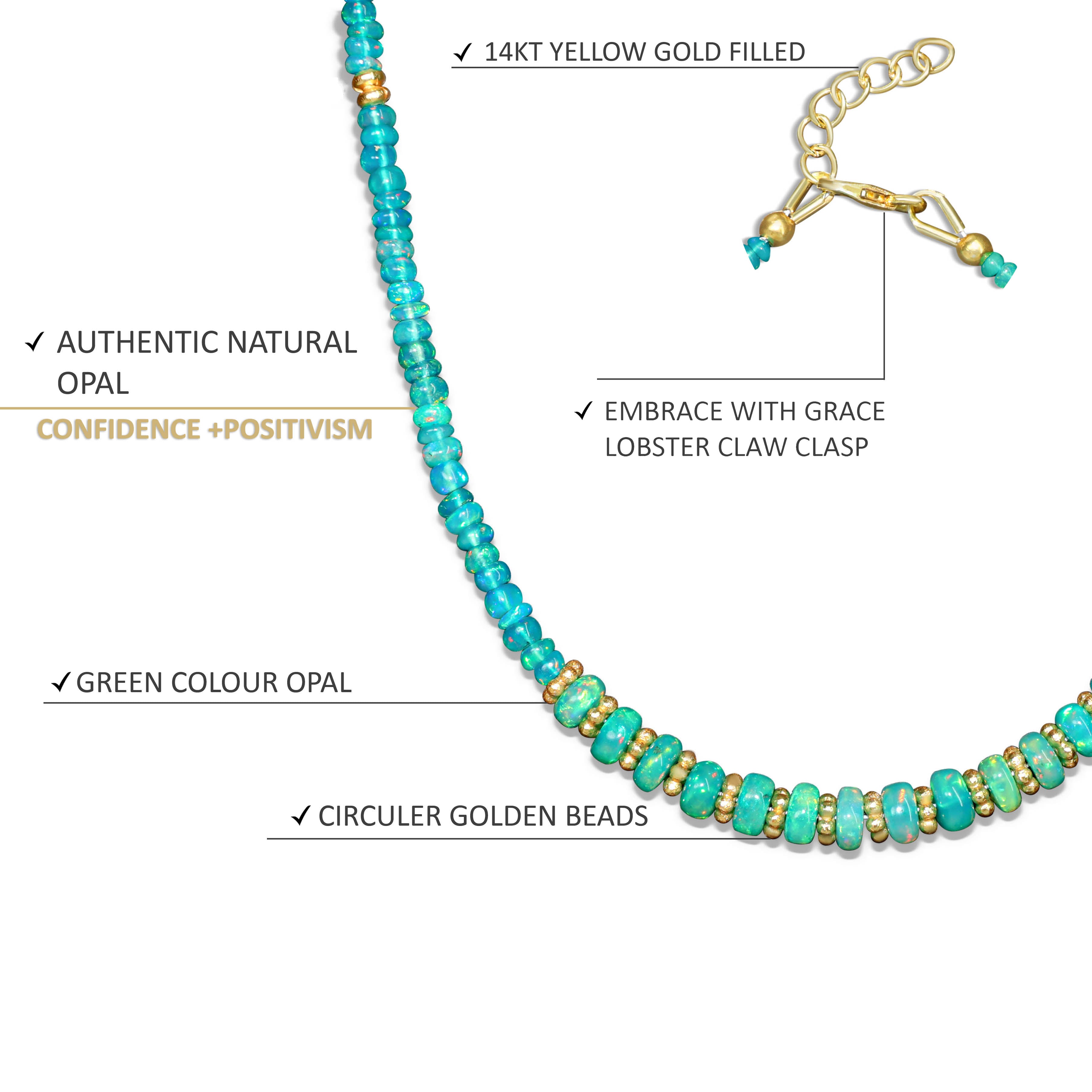 Green Opal Rondelle Beaded Necklace - Paraiba Opal Bead Necklace 16-24 Inch Adjustable Length for Women, Boho Jewelry Gift for Wedding & Special Occasions