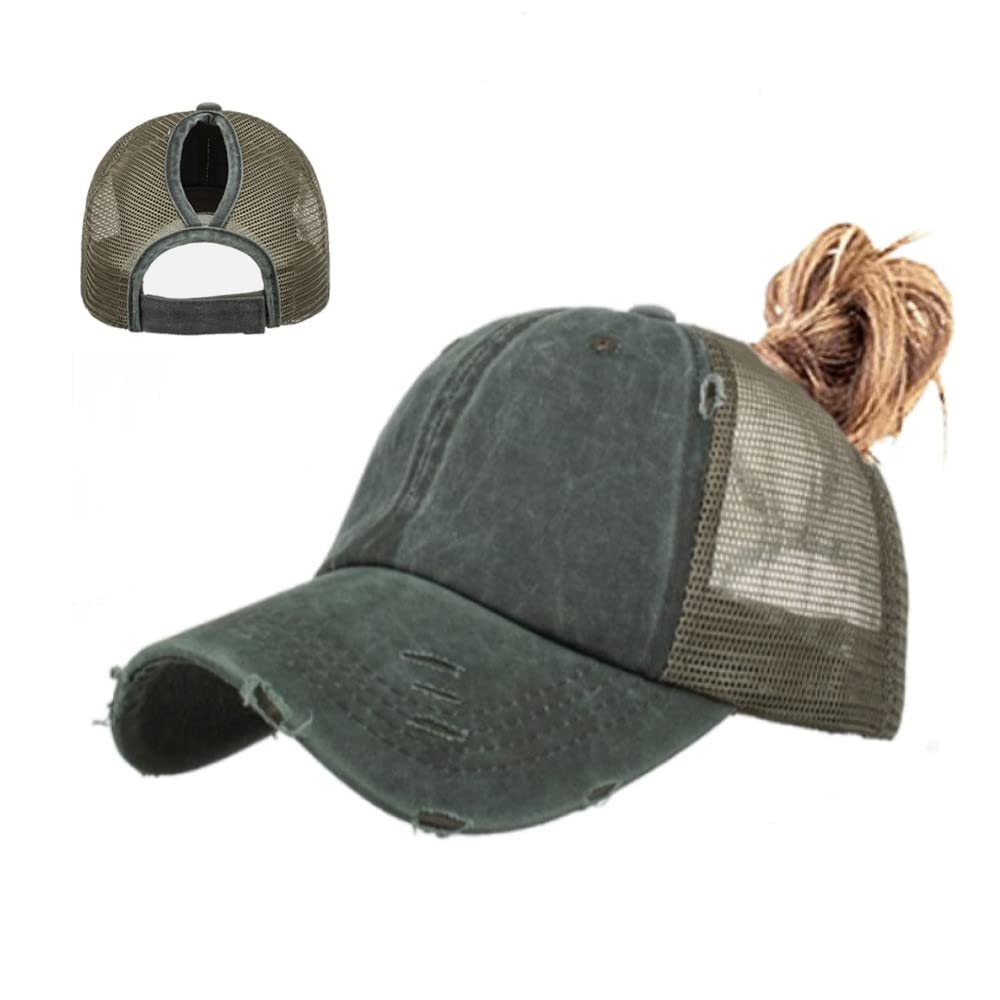 Criss Cross Ponytail Baseball Caps for Women - Distressed Washed Cotton Running Hats - Perfect for Outdoor Sports, Jogging, and Casual Wear