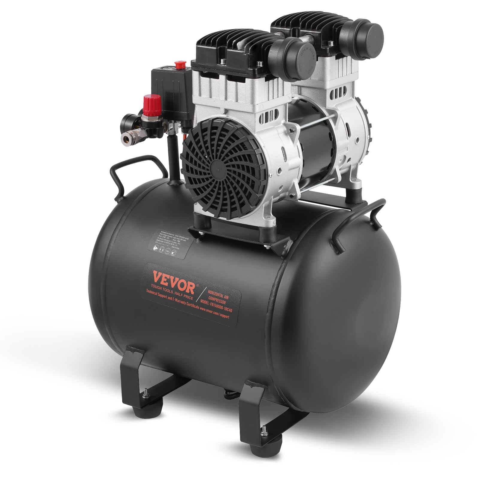 VEVOR 10 Gallon Steel Tank Air Compressor, 2HP 5.3 CFM@90 PSI Oil-Free, 125PSI Max Pressure, 78dB Ultra Quiet Portable Compressor for Auto Repair, Tire Inflation, Spray Painting - Perfect for Home Garage, DIY Projects, and Professional Workshops