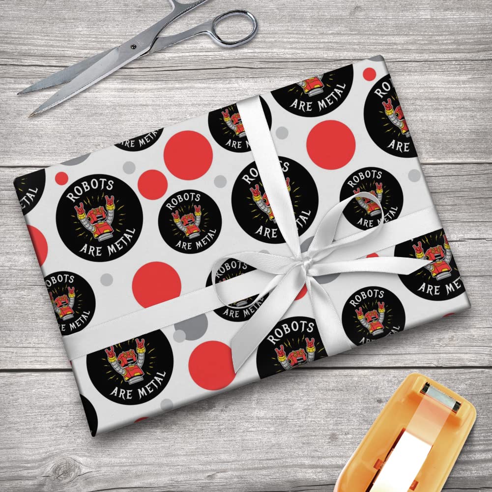 Robots Metal Rock Funny Humor Gift Wrap Paper Roll - Perfect for Birthday, Christmas Gifts & Party Decorations