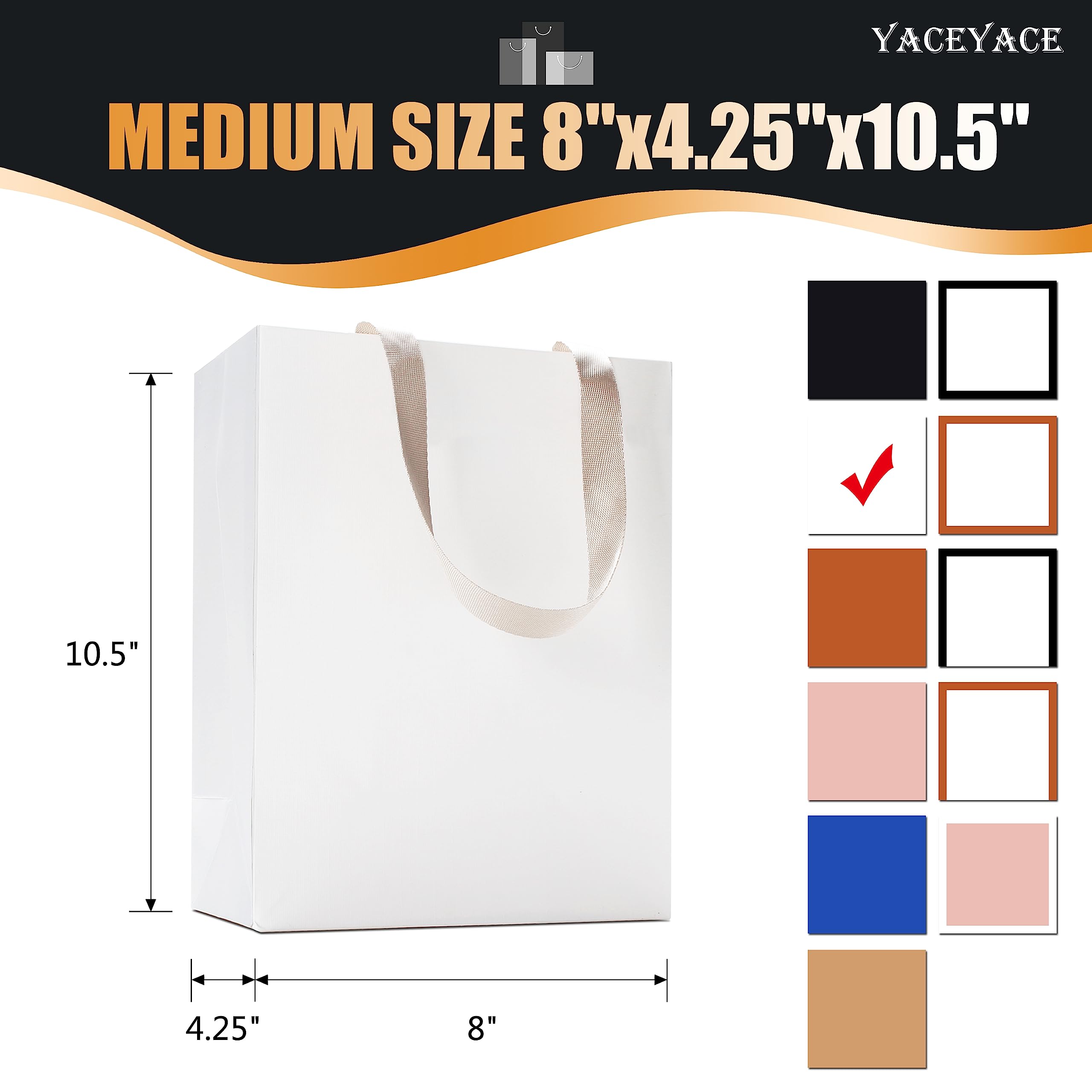 40Pcs White Gift Bags with Ribbon Handles - 8