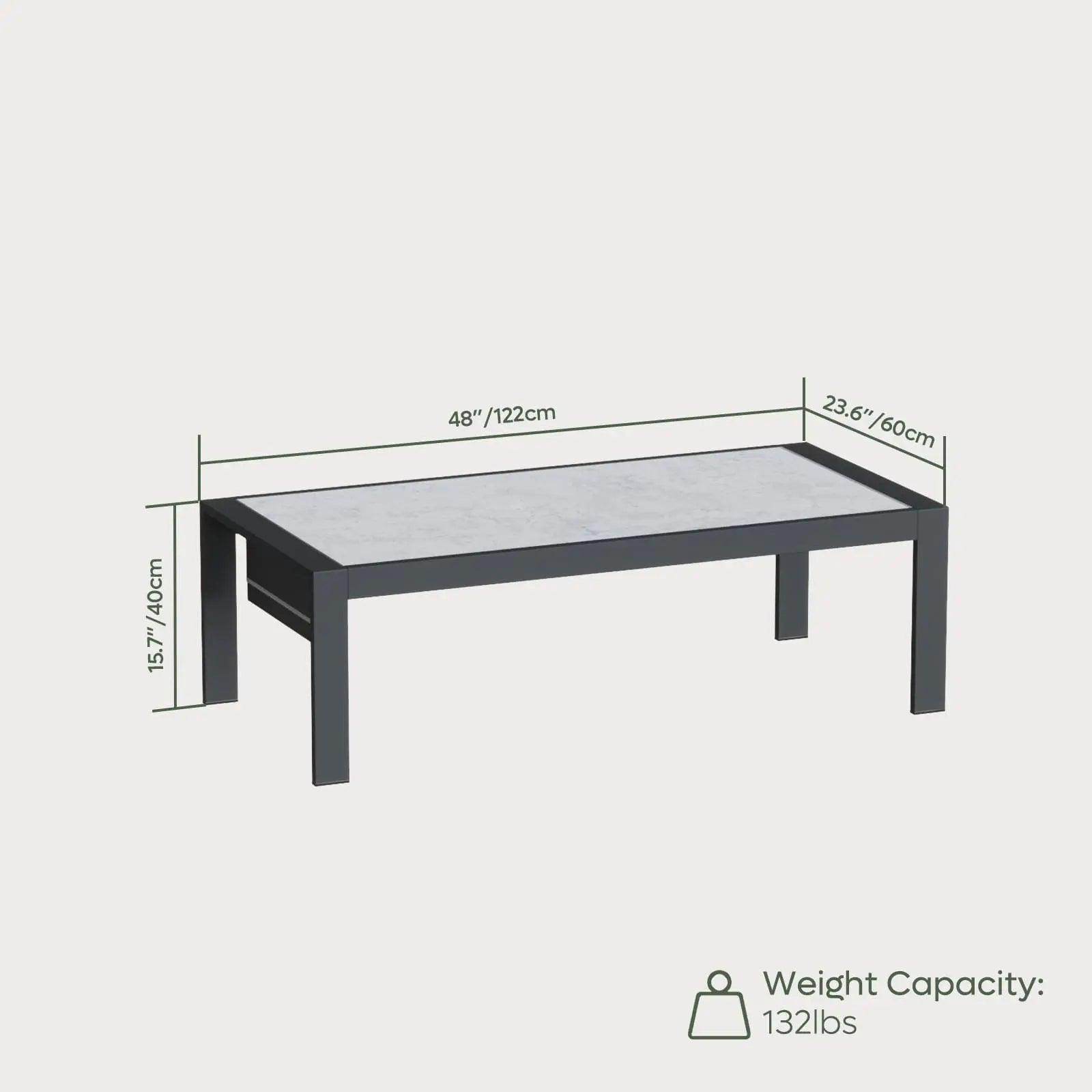 Bestier LED Aluminum Patio Coffee Table - Modern Outdoor Furniture with Built-in Lights for Garden, Deck, Backyard & Poolside Relaxation