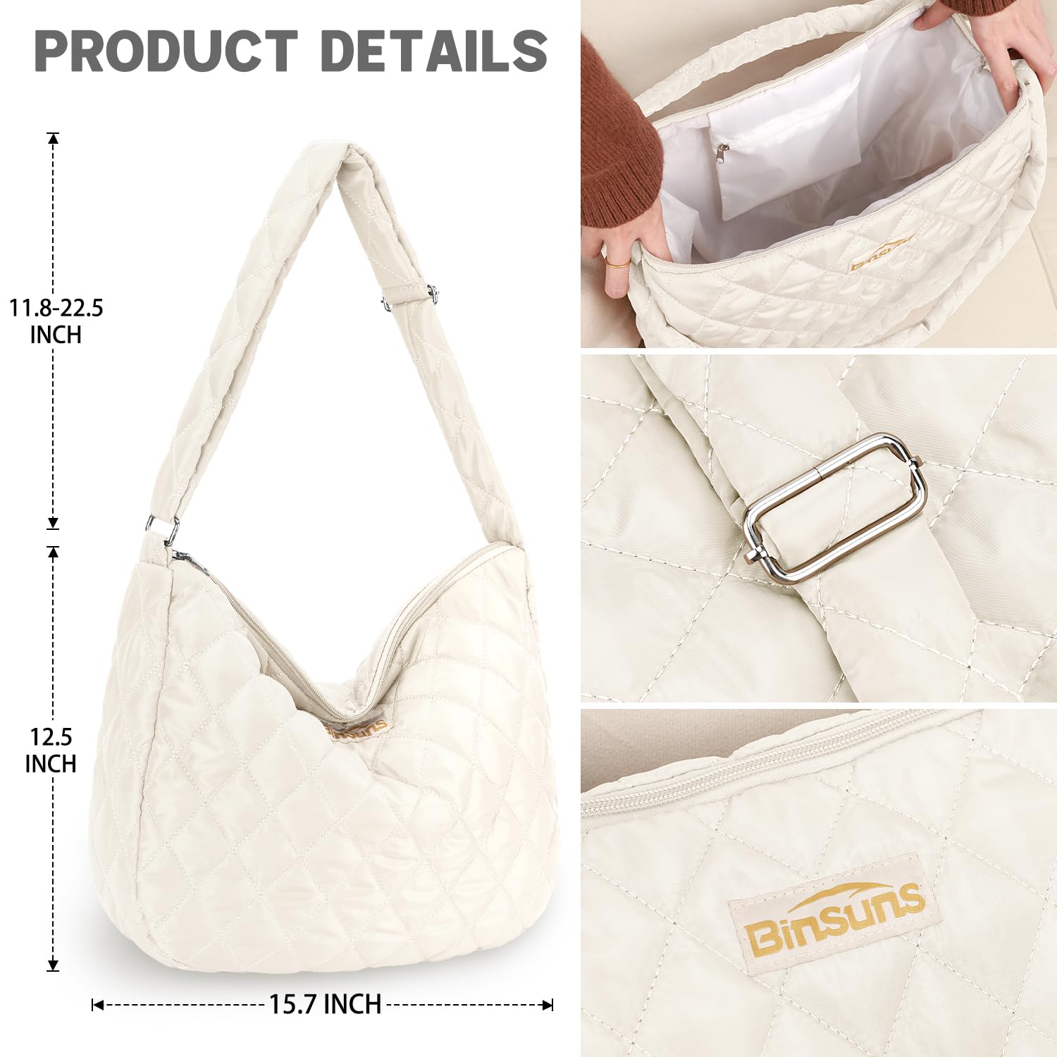 BINSUNS Women's Quilted Shoulder Bag - Lightweight Puffer Tote for Work & Travel