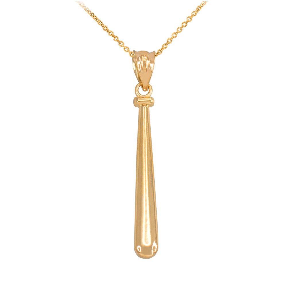 10k Yellow Gold Polished Baseball Bat Pendant Necklace for Men & Women - Perfect Gift for Baseball Lovers, Sports Fans & Jewelry Enthusiasts - Ideal for Games, Parties & Everyday Wear
