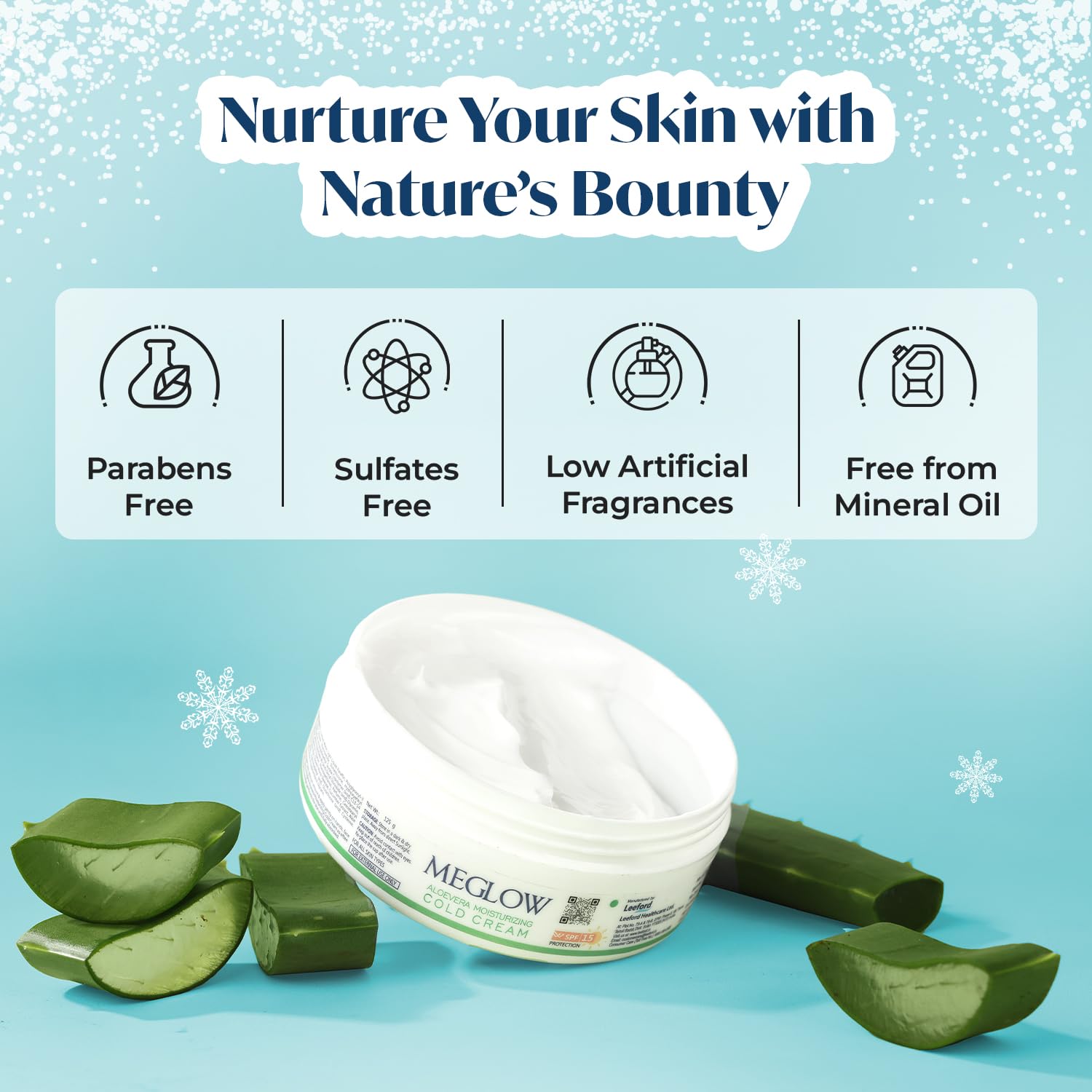 Meglow Aloe Vera Moisturizing Cold Cream with SPF 15 - Hydrating Winter Cream for Dry Skin - Pack of 2 (125g Each) - Perfect for Daily Skincare Routine & Extreme Weather Protection