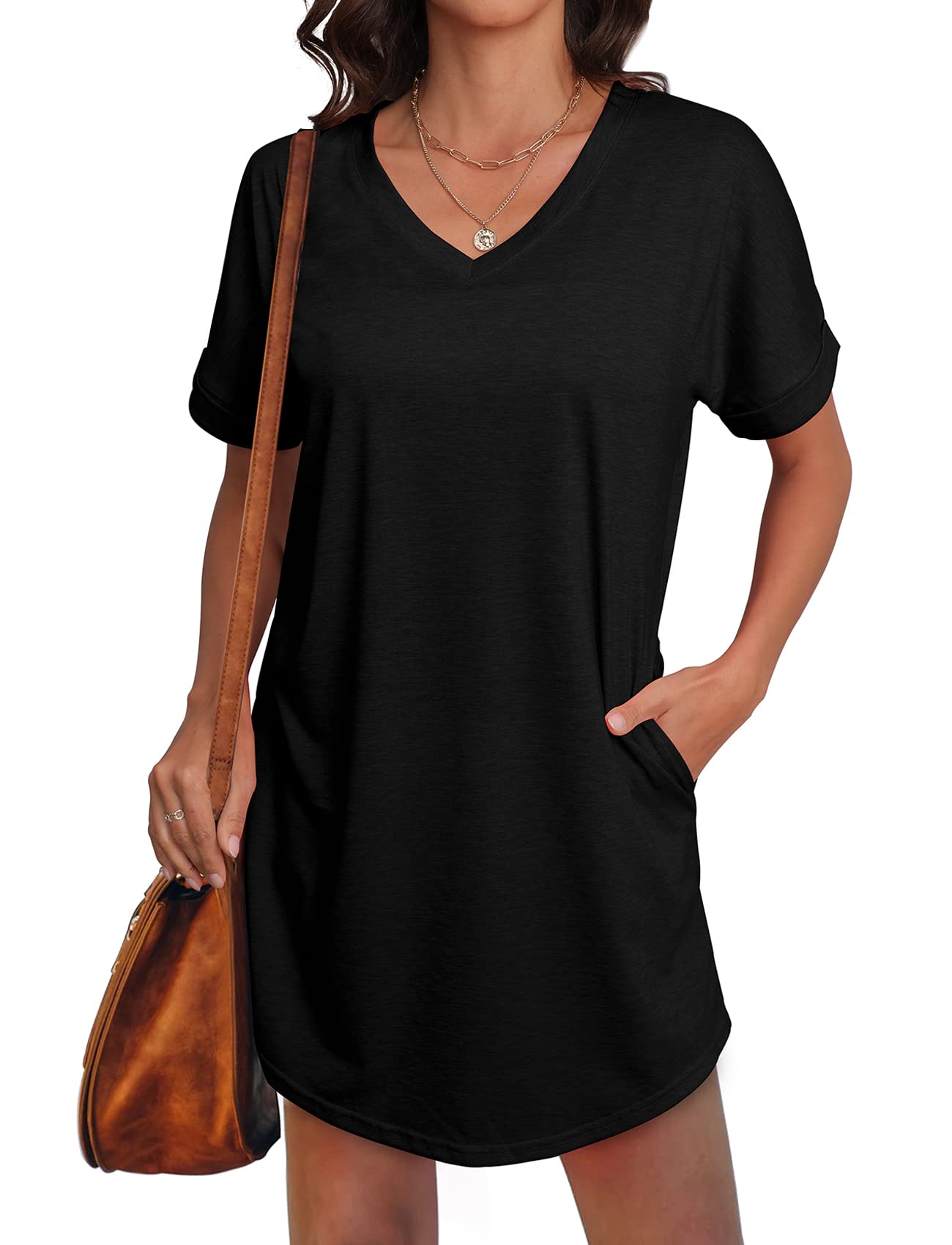 Stylish Women's Summer T-Shirt Dress with Pockets - Short Sleeve Casual Comfort for Beach, Travel & Everyday Wear