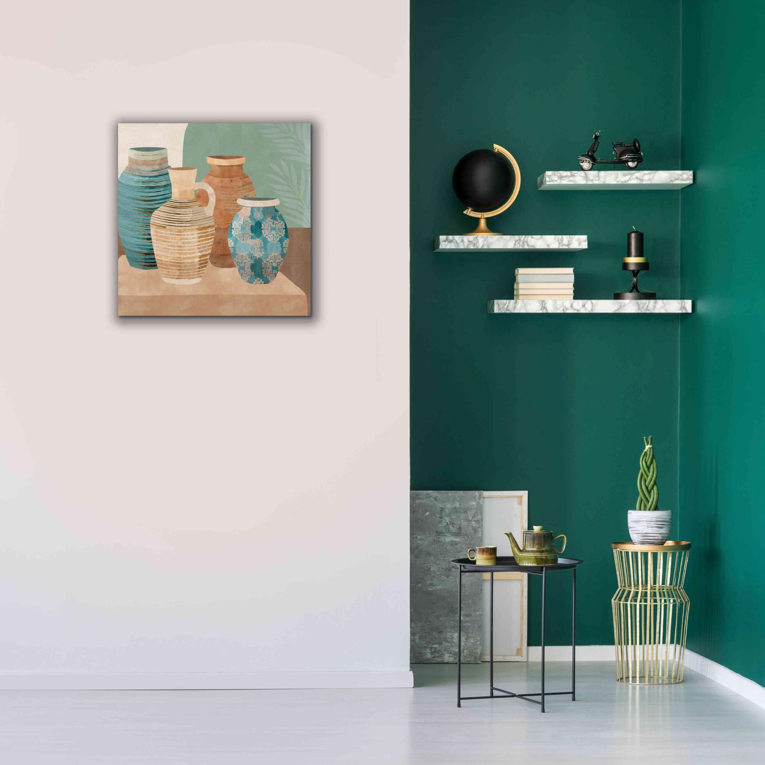 Flora Kouta Earthenware Pots I Giclee Canvas Wall Art Print - 26x26 Inches Modern Home Decor for Living Room, Bedroom & Office