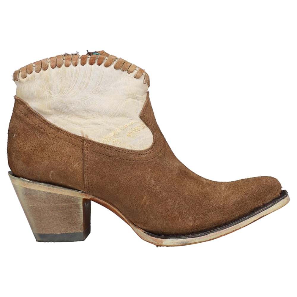 Women's Corral Boots - Sand & Brown Woven Round Toe Ankle Boots with Zipper | 2-3
