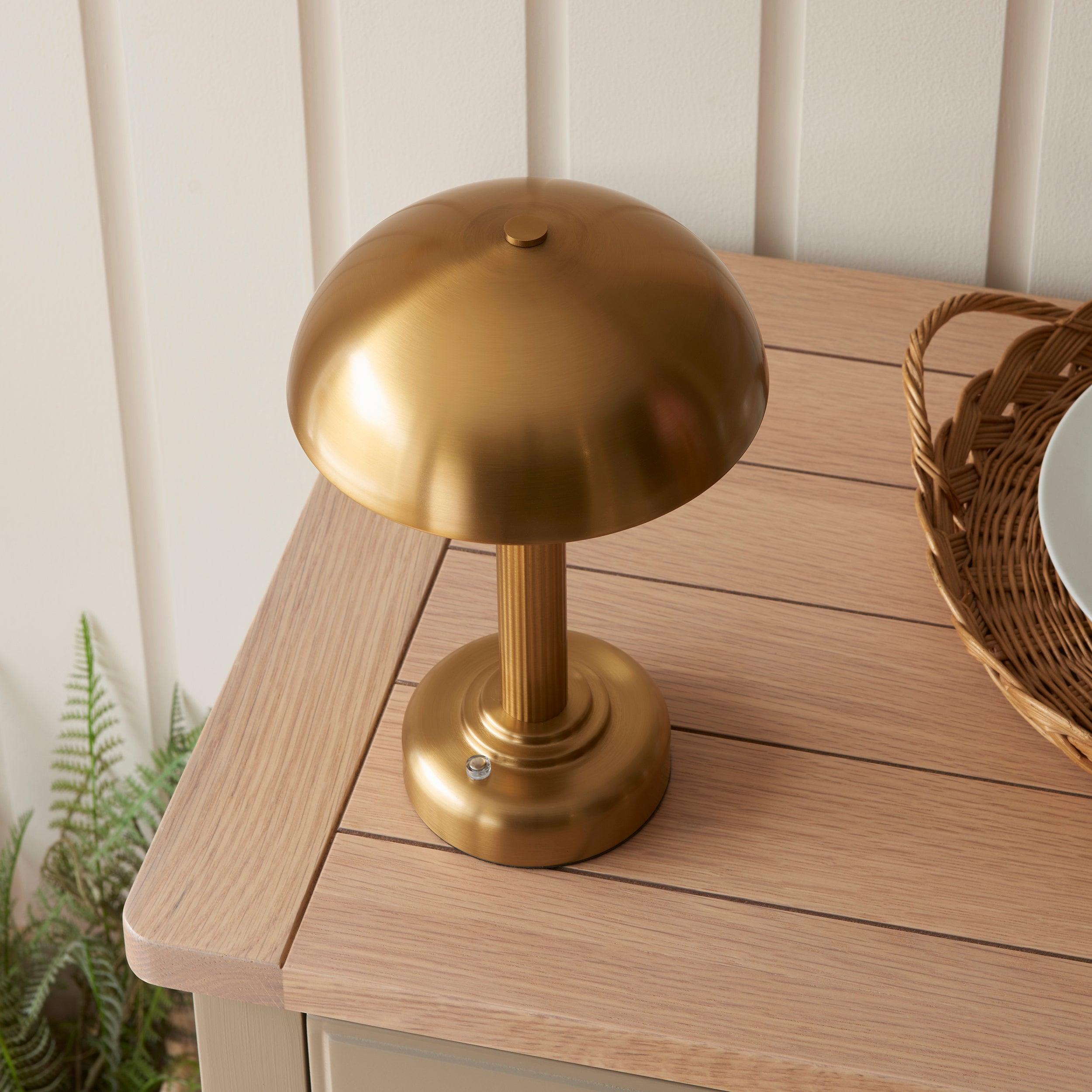 Rechargeable Cordless LED Brass Table Lamp with Touch Dimmer - Modern Desk Light for Bedroom, Living Room, Office & Nightstand Decor