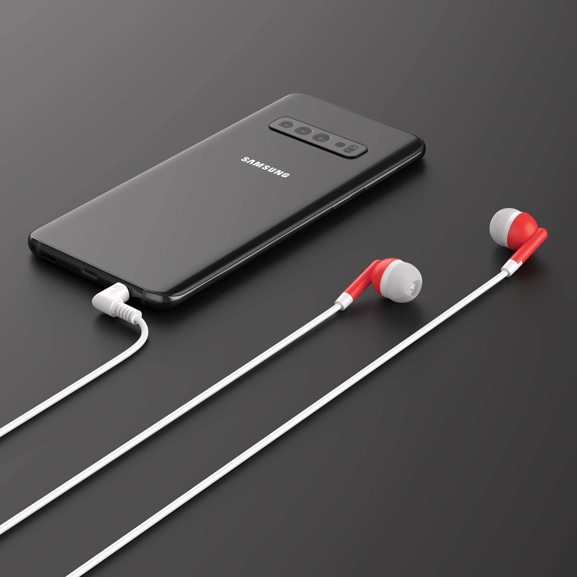 Maeline Bulk Earbuds 500 Pack - 3.5mm Wired Headphones with Microphone - Red Color - Perfect for Schools, Gyms, Events & Retail Stores